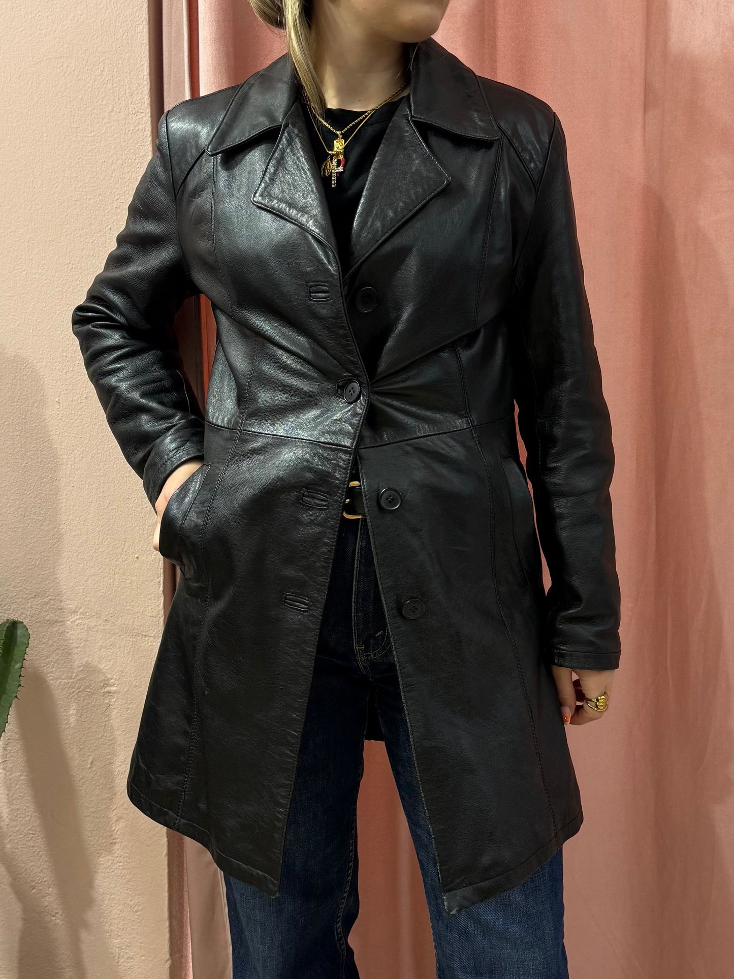 Giacca lunga in vera pelle