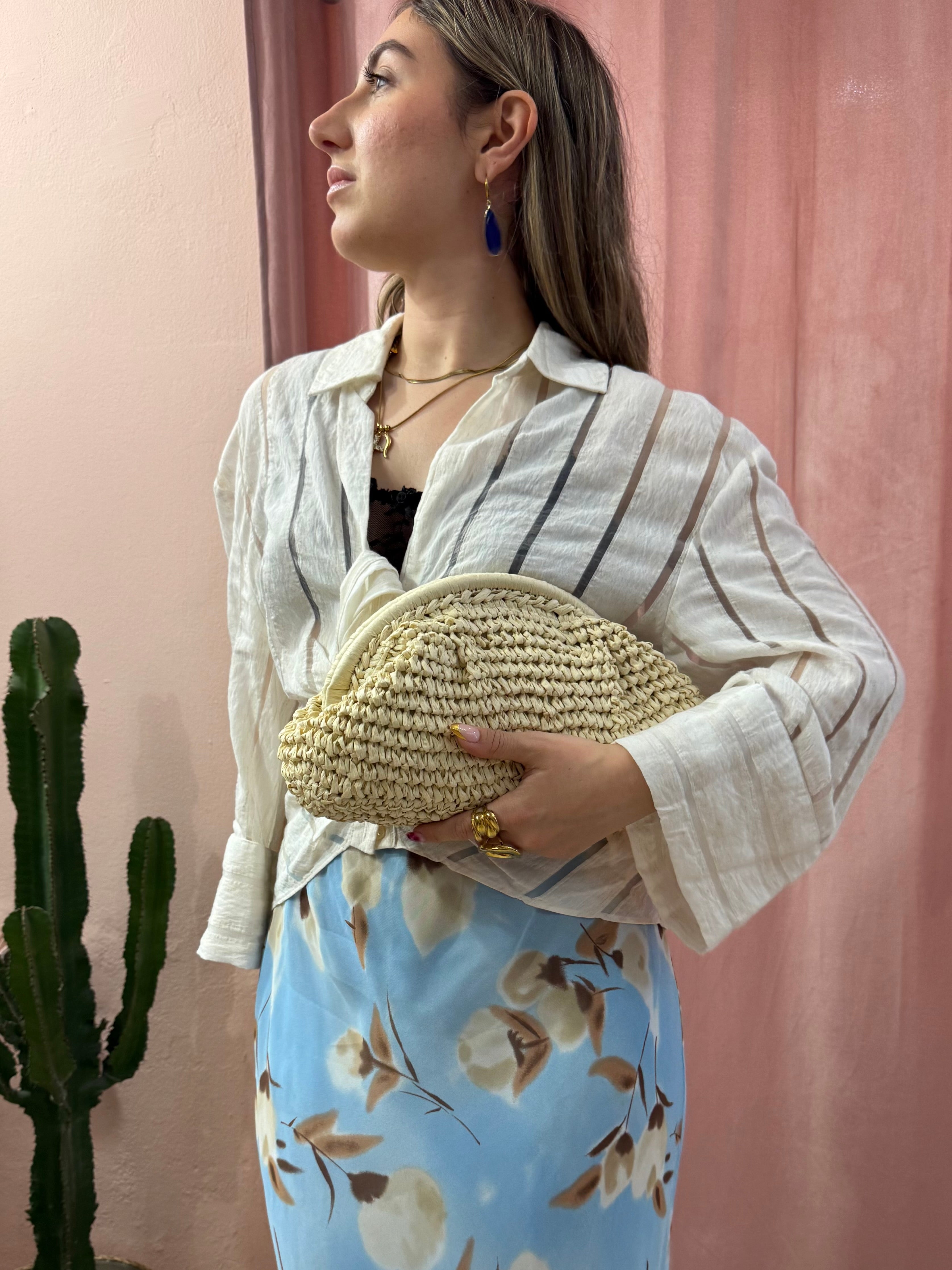 Pochette in paglia beige