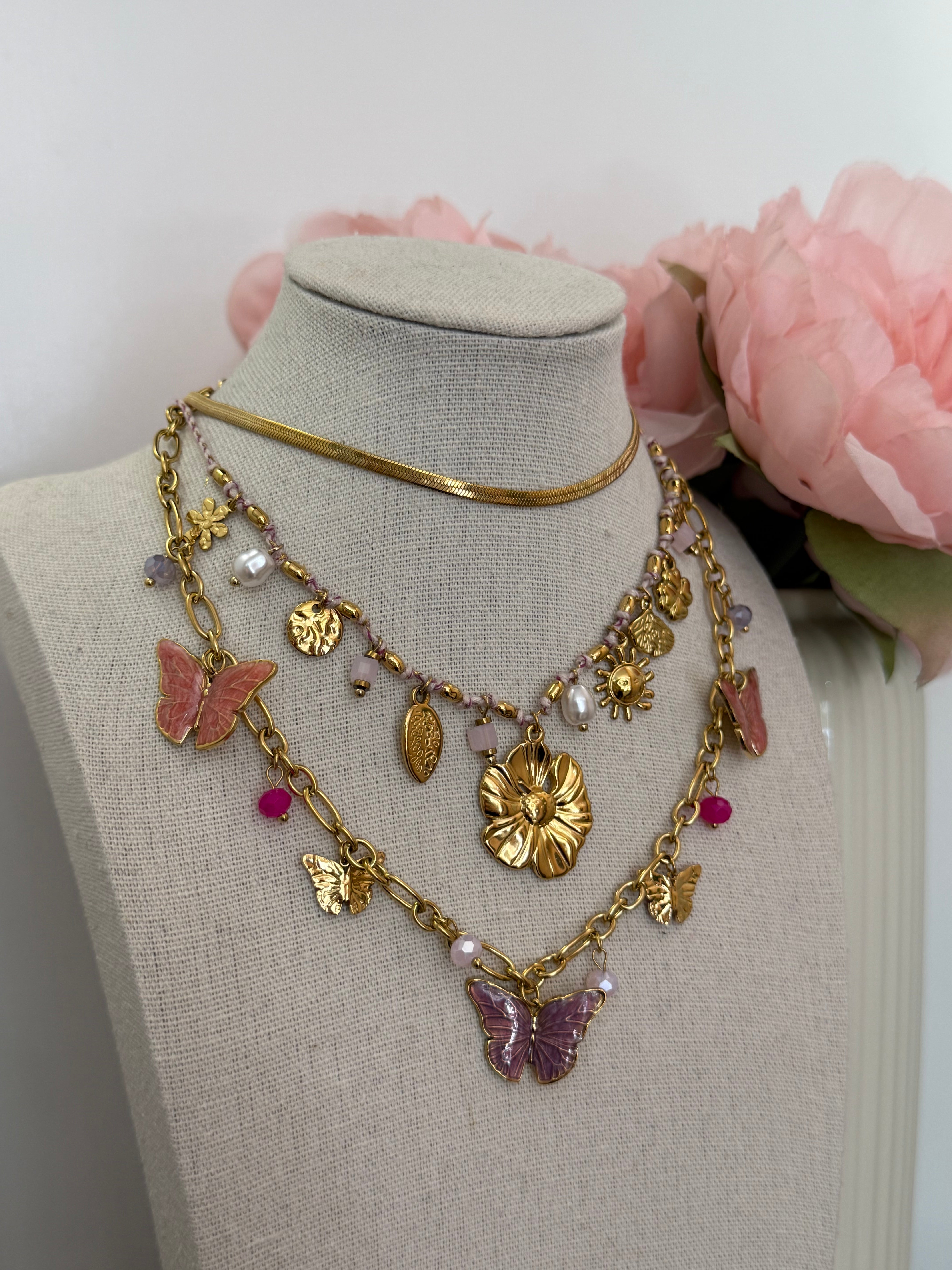 Collana multicharm farfalle