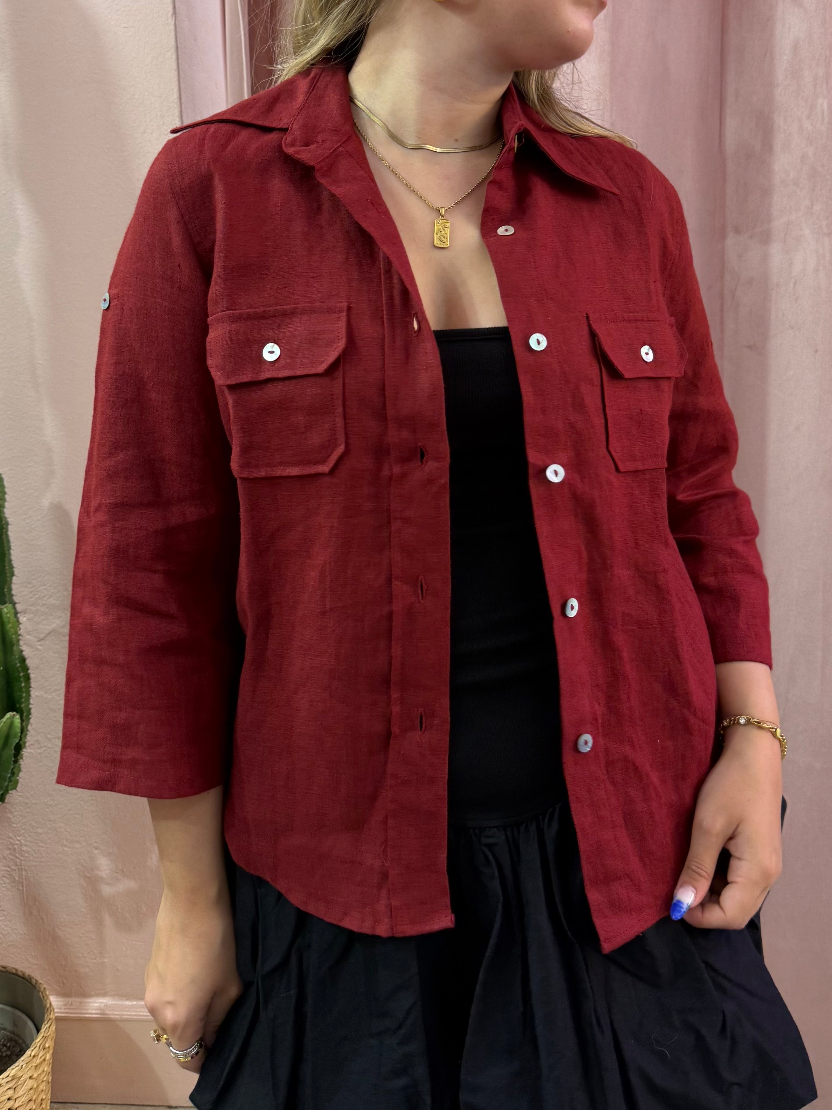 Camicia Bordeaux in lino