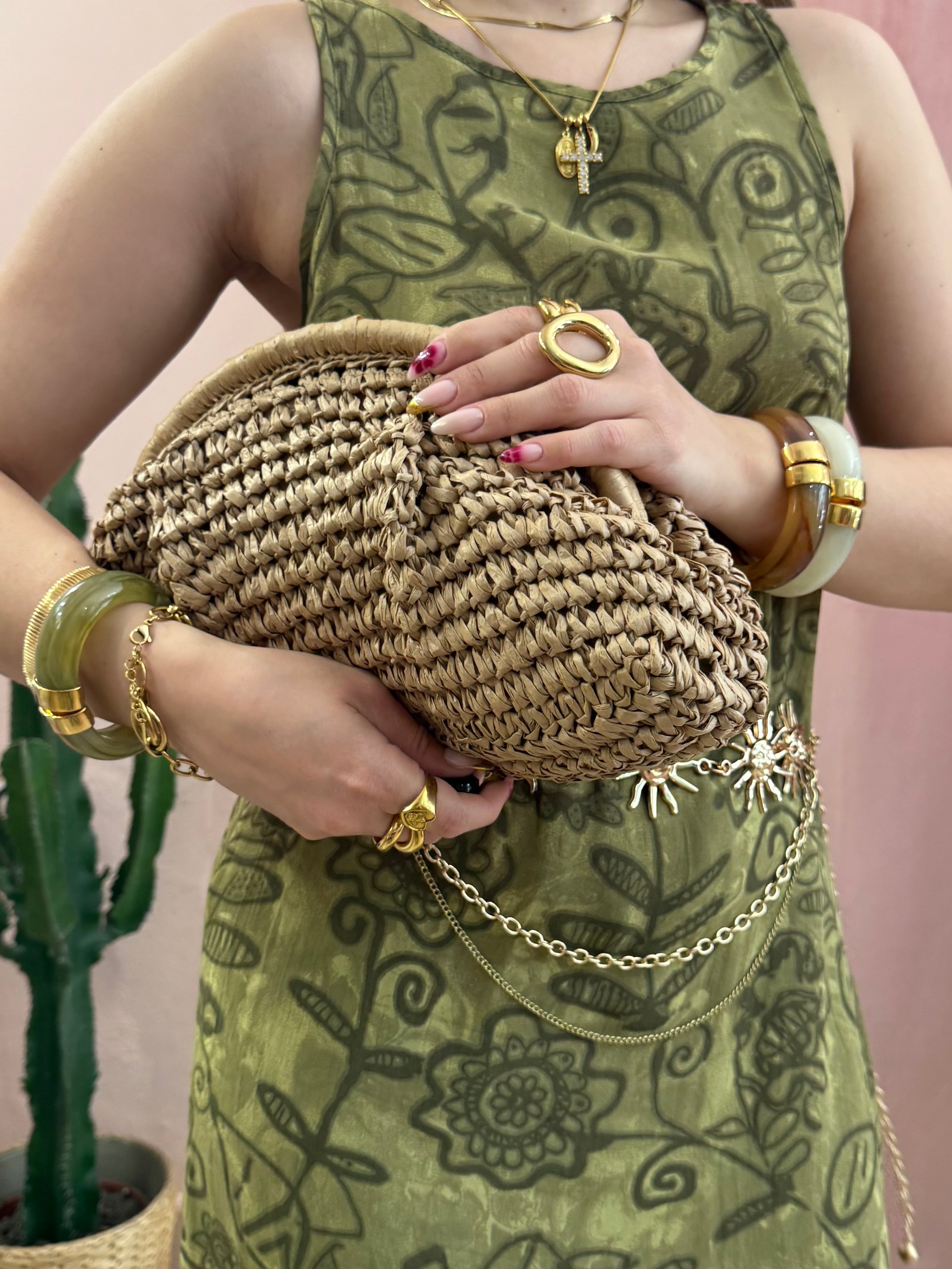 Pochette in paglia brown