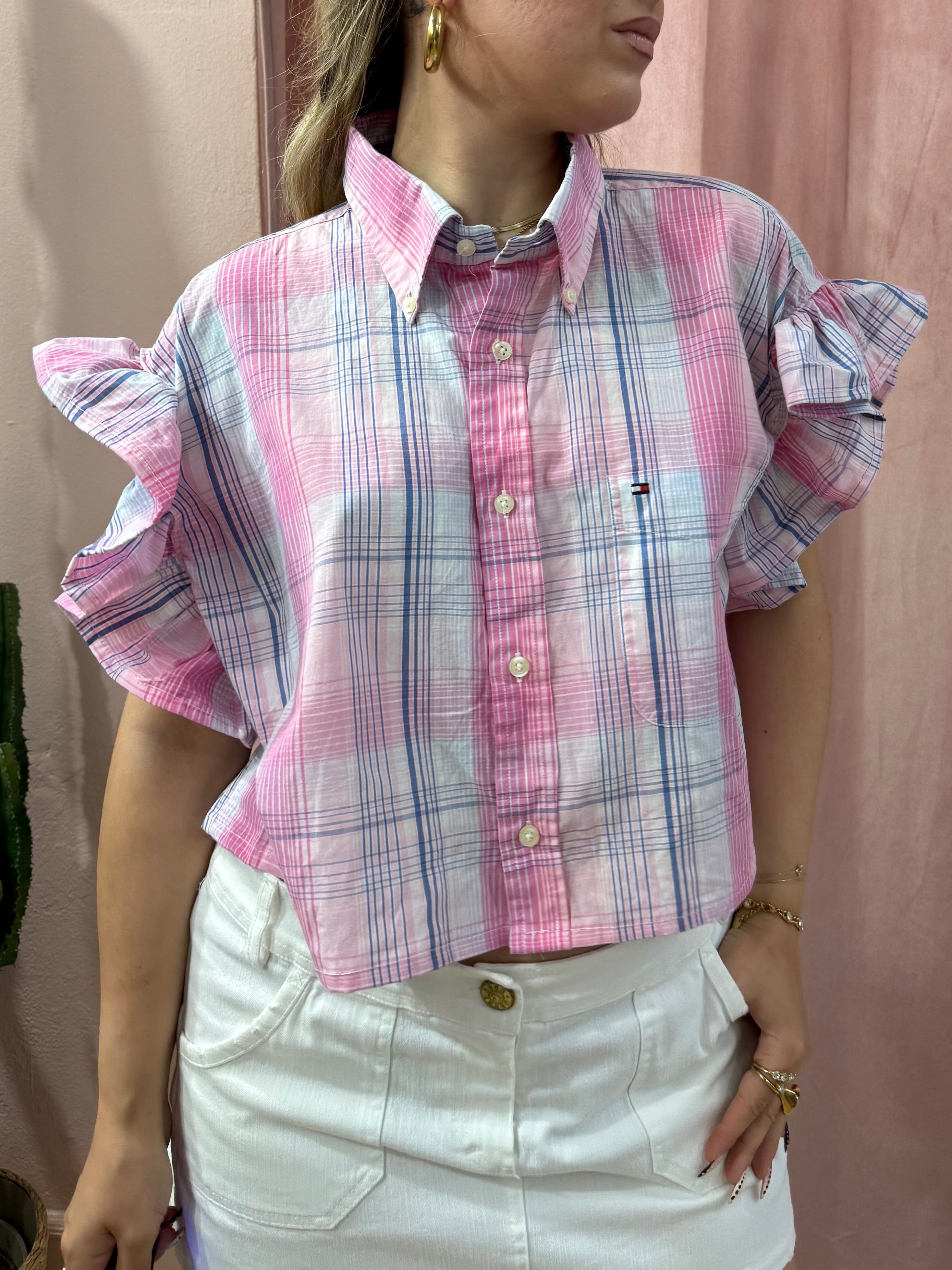 Camicia Tommy H. upcycling quadri rosa