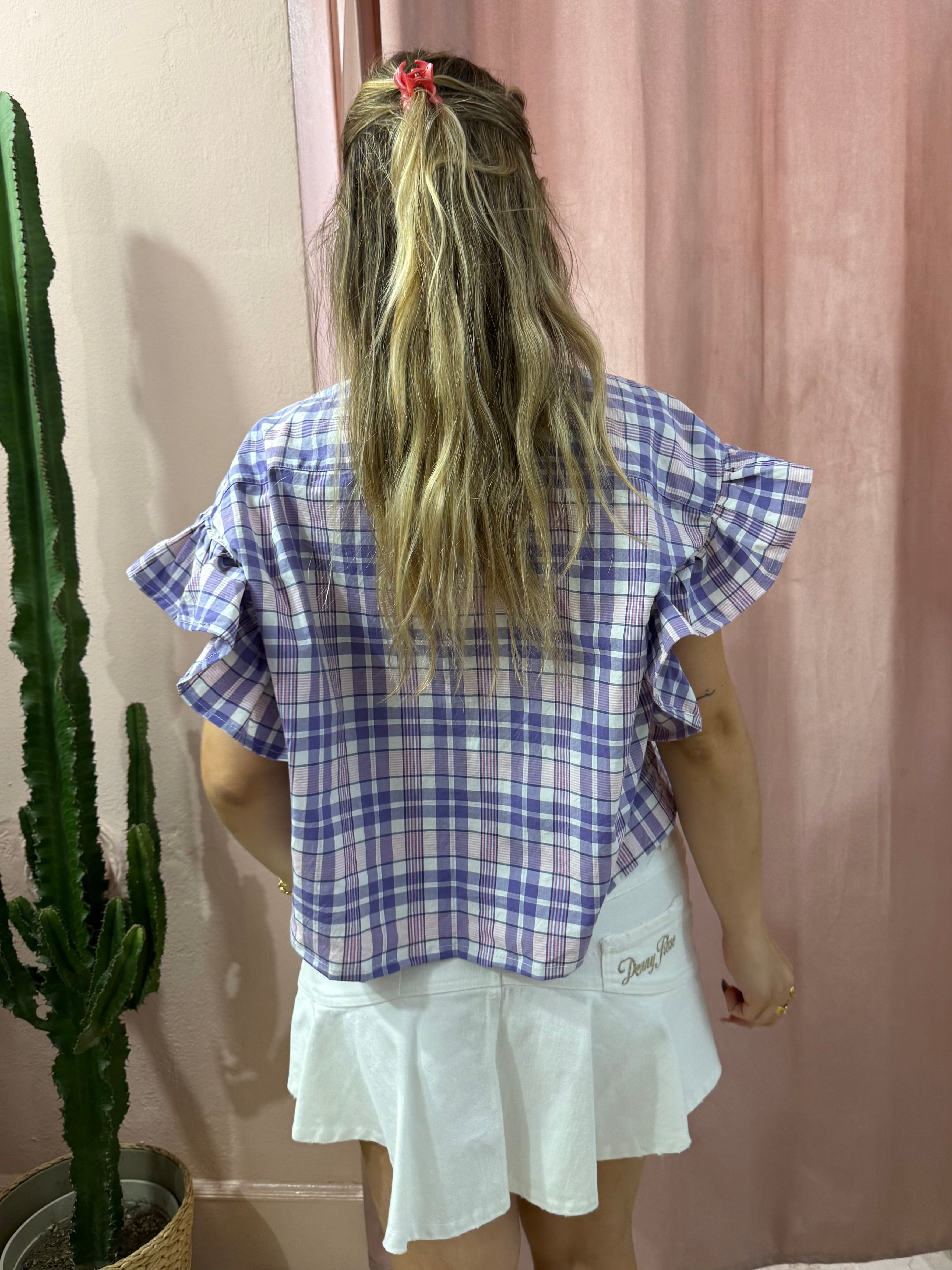 Camicia Tommy H. upcycling a quadri lilla