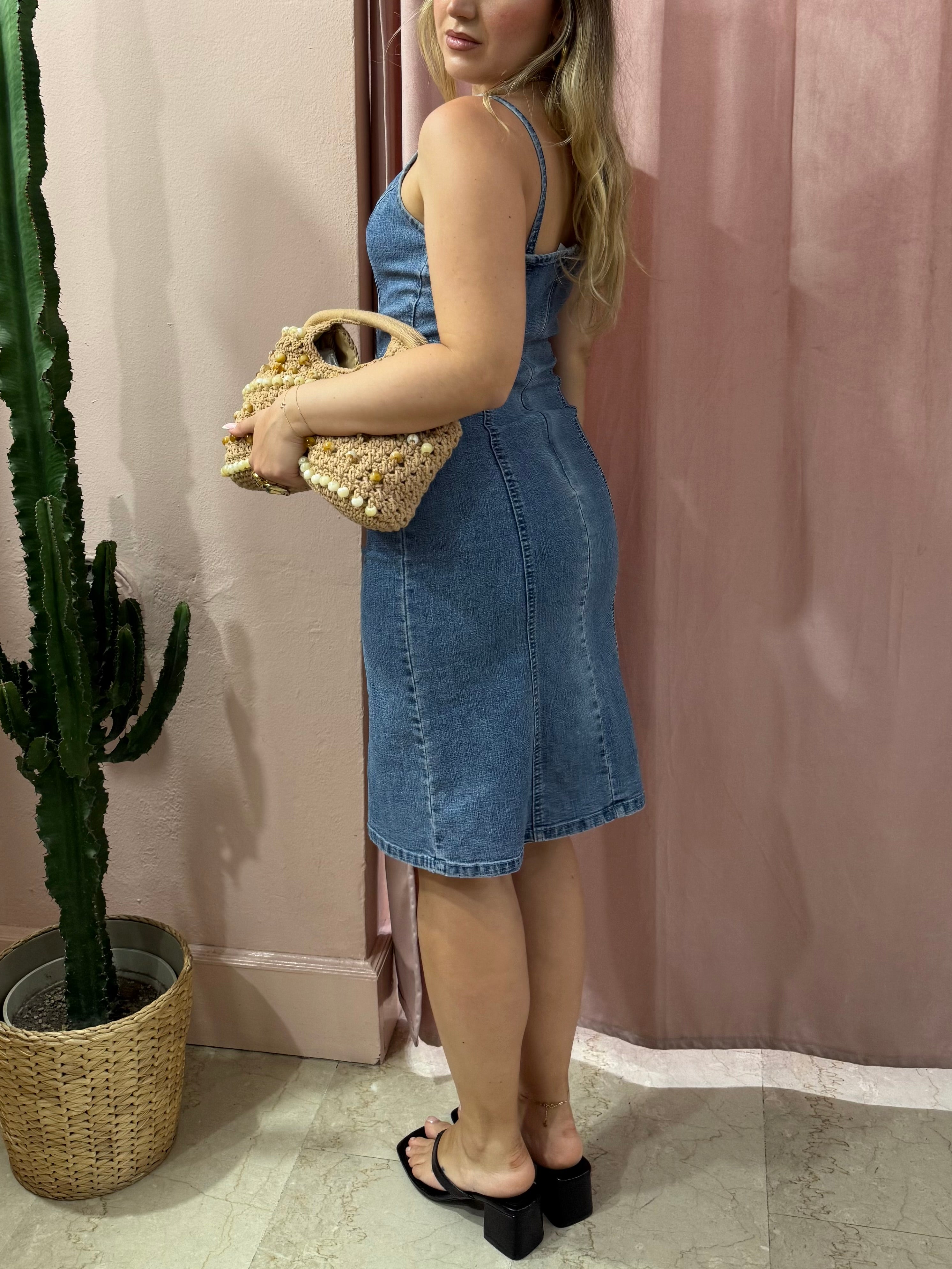Vestito 00s in denim con intreccio sul davanti