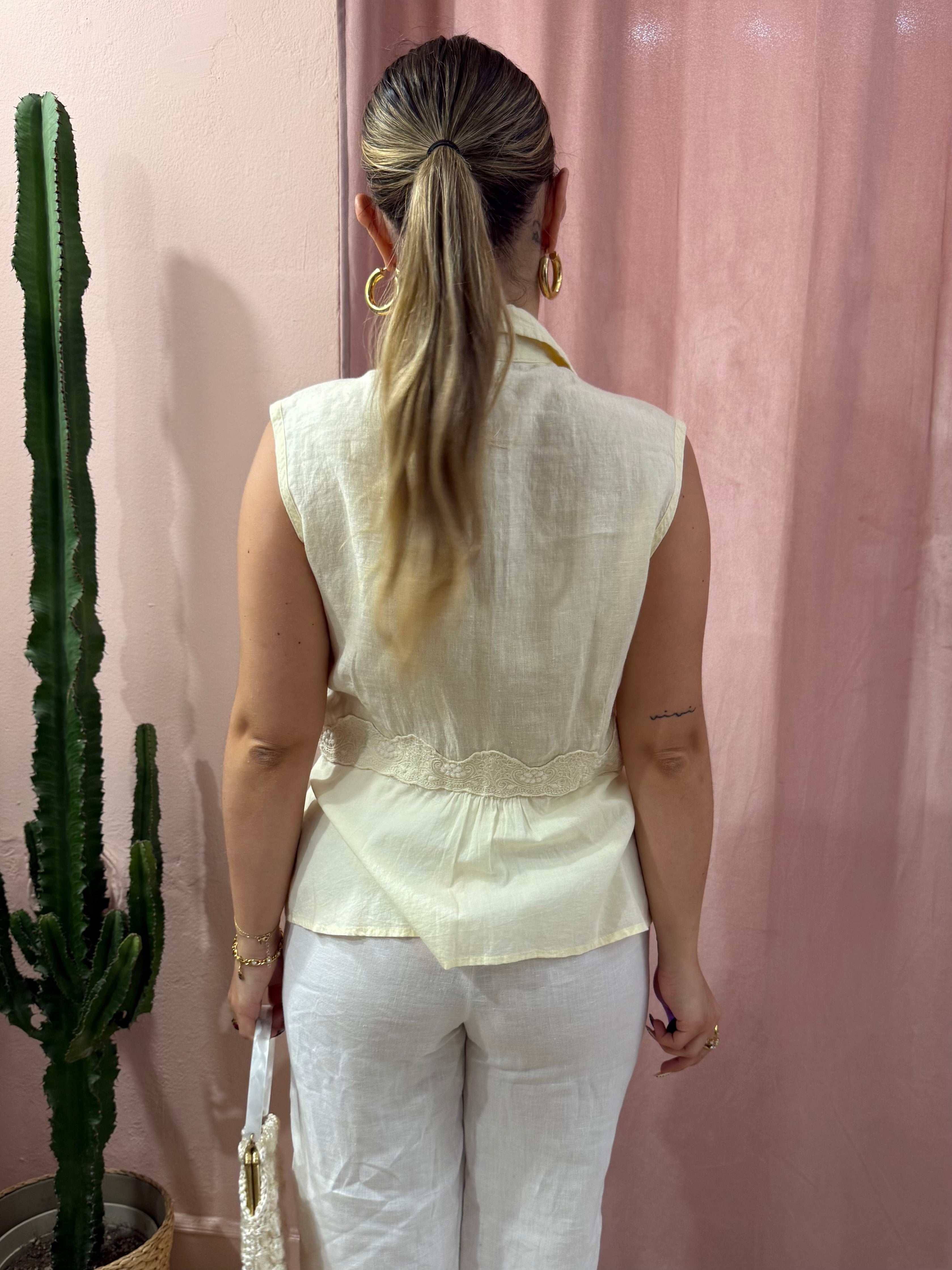 Blusa Max Mara weekend giallo burro in lino