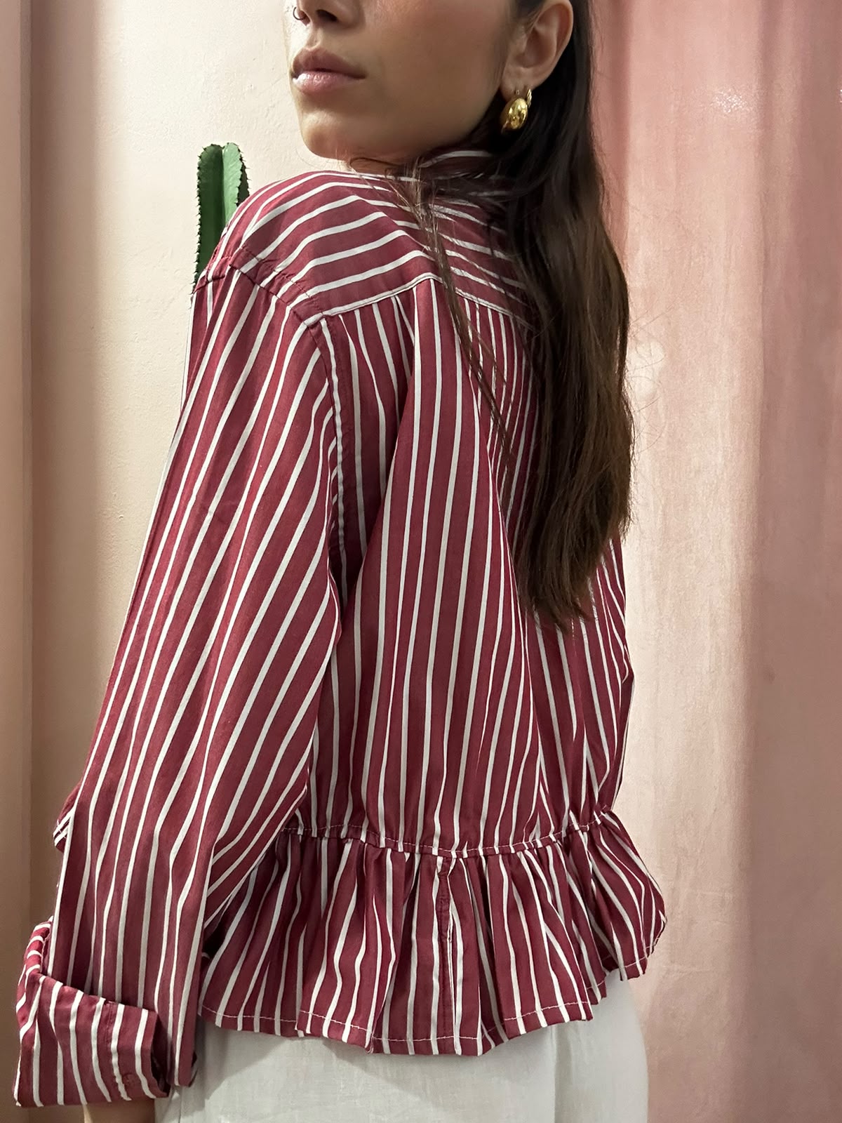 Camicia Tommy Hilfiger upcycling volant bordeaux a righe