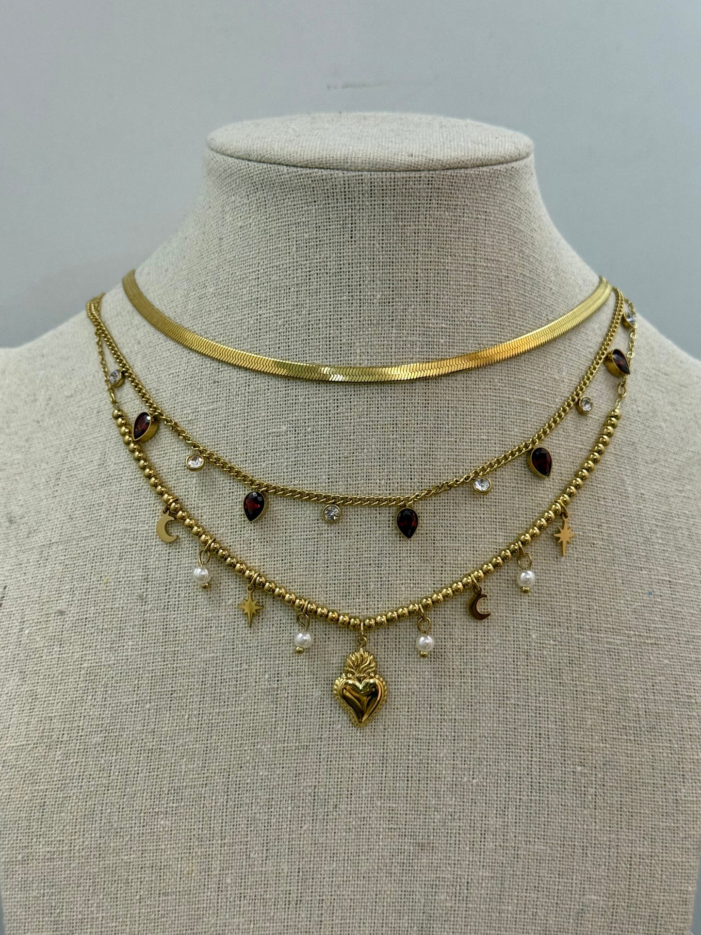 Collana ciondoli Cuore Sacro gold/ black e silver