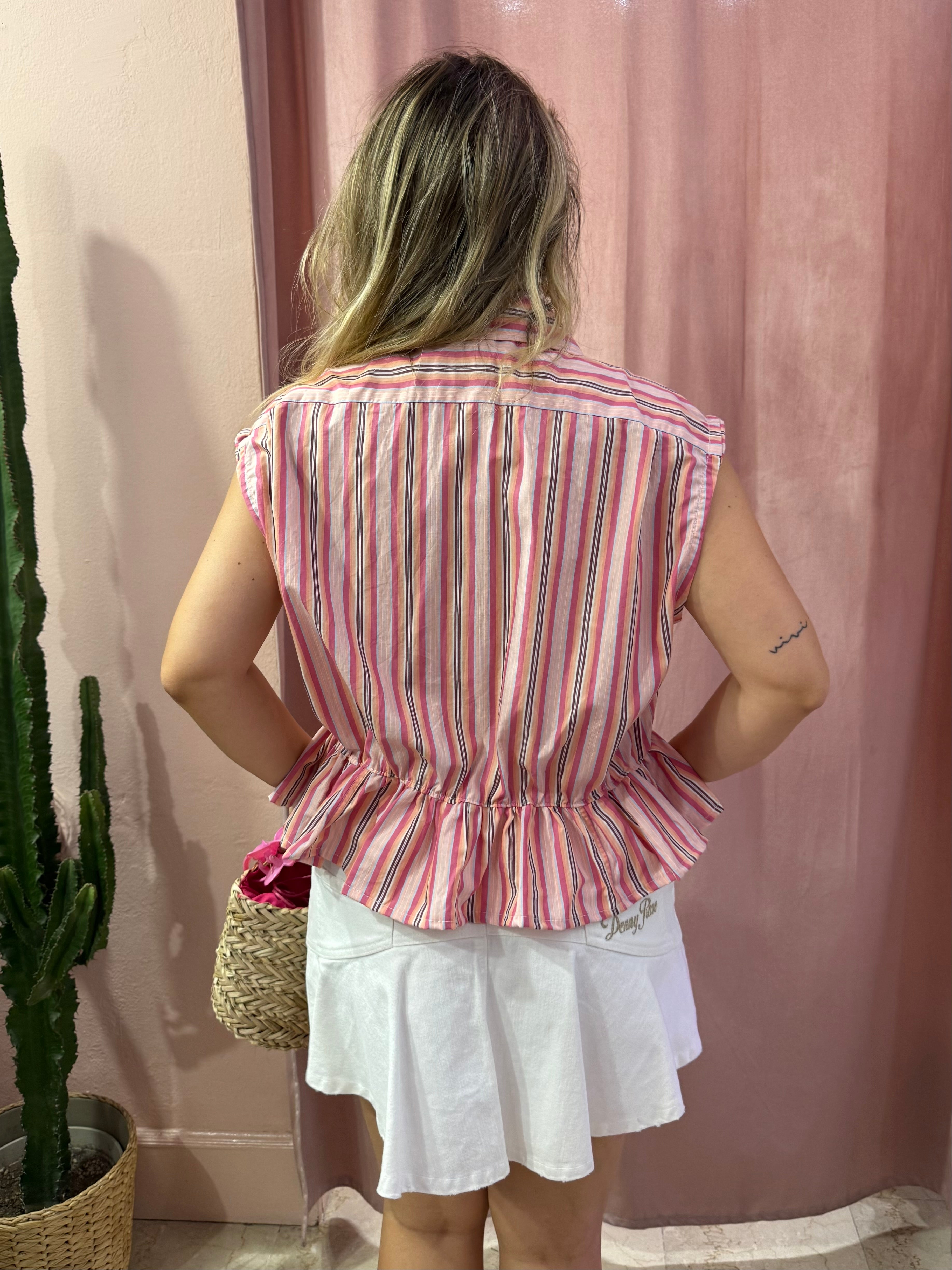 Camicia Lacoste upcycling volant righe rosa