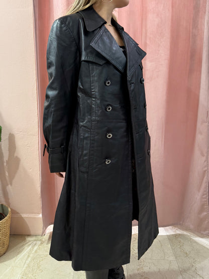Trench lungo in vera pelle nero