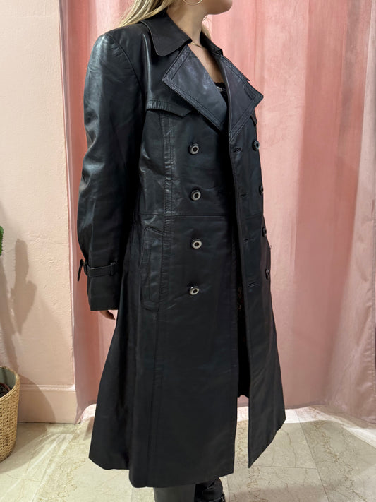 Trench lungo in vera pelle nero