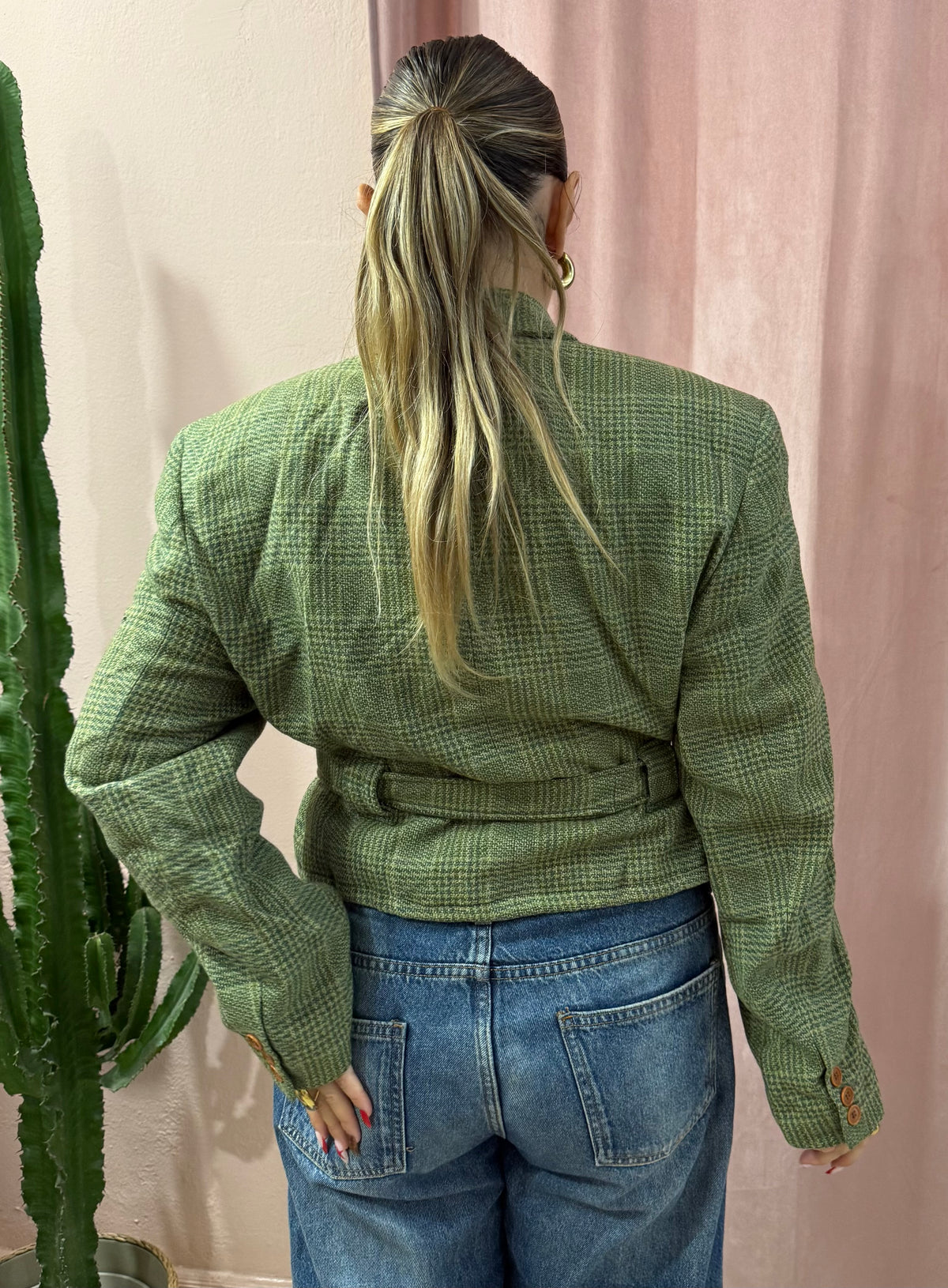 Blazer in lana upcycling verde principe di galles