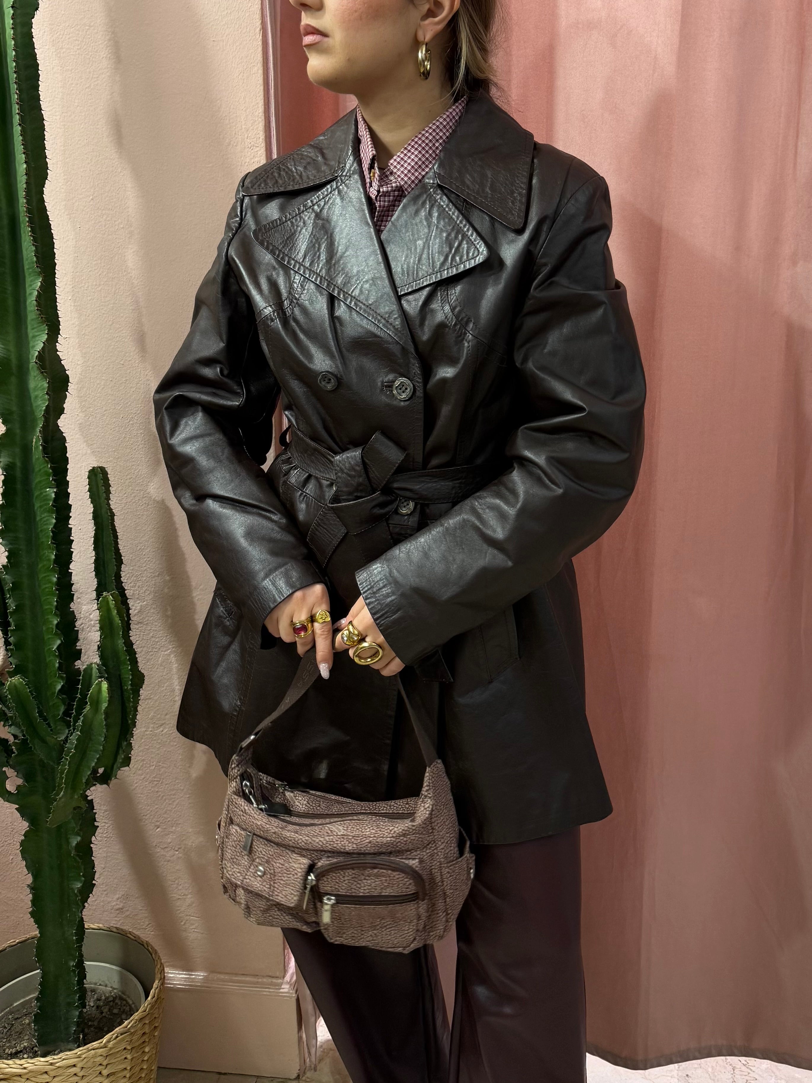 Trench vintage in pelle moro