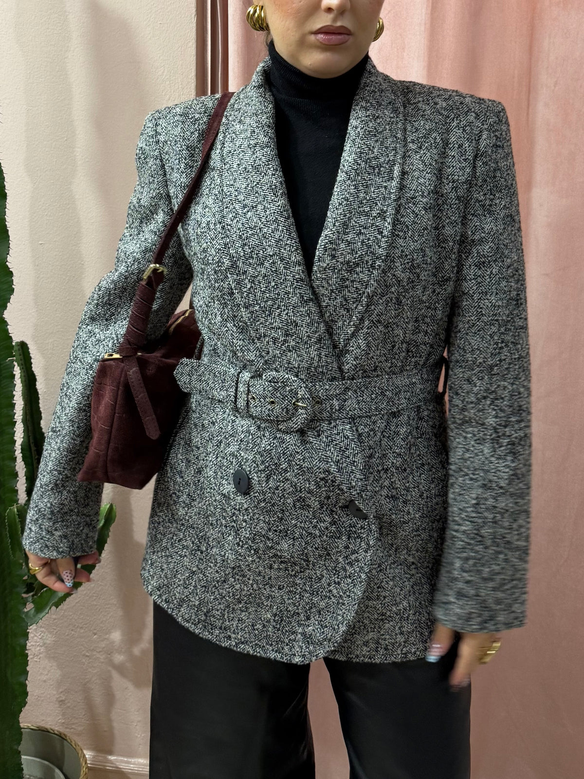 Blazer mélange con cinturino