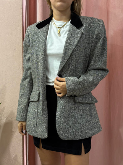 Blazer mélange dettaglio collo in velluto nero