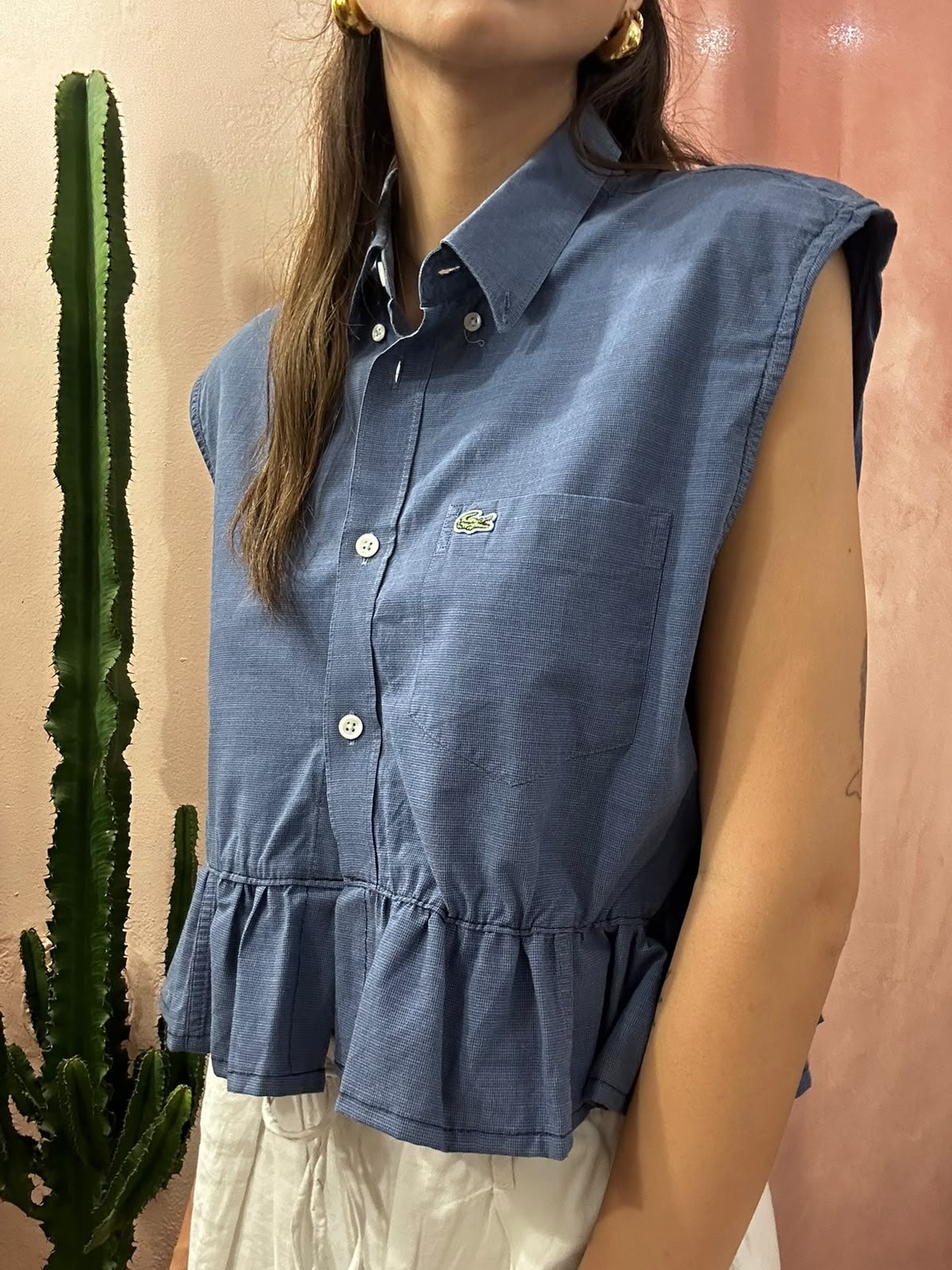 Camicia Lacoste upcycling volant blu navy