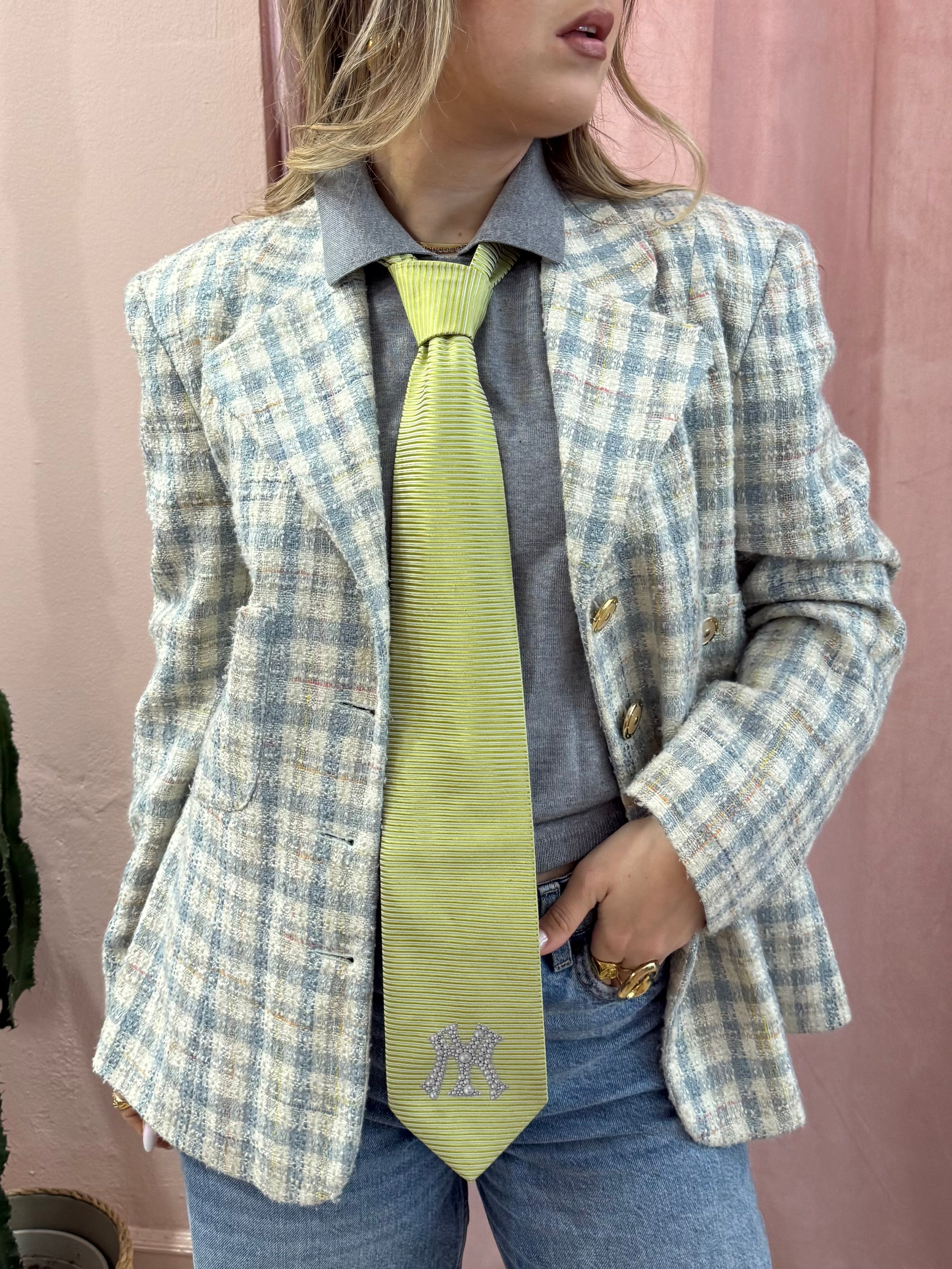 Cravatta New Yankees verde acido logo perle 3D