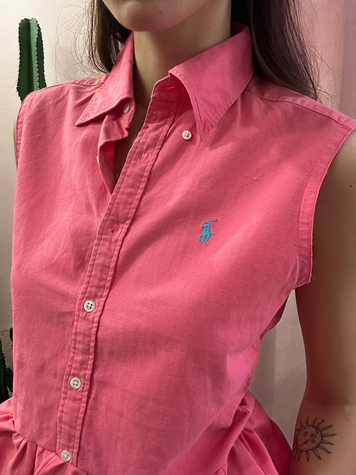 Camicia Ralph lauren upcycling volant fucsia
