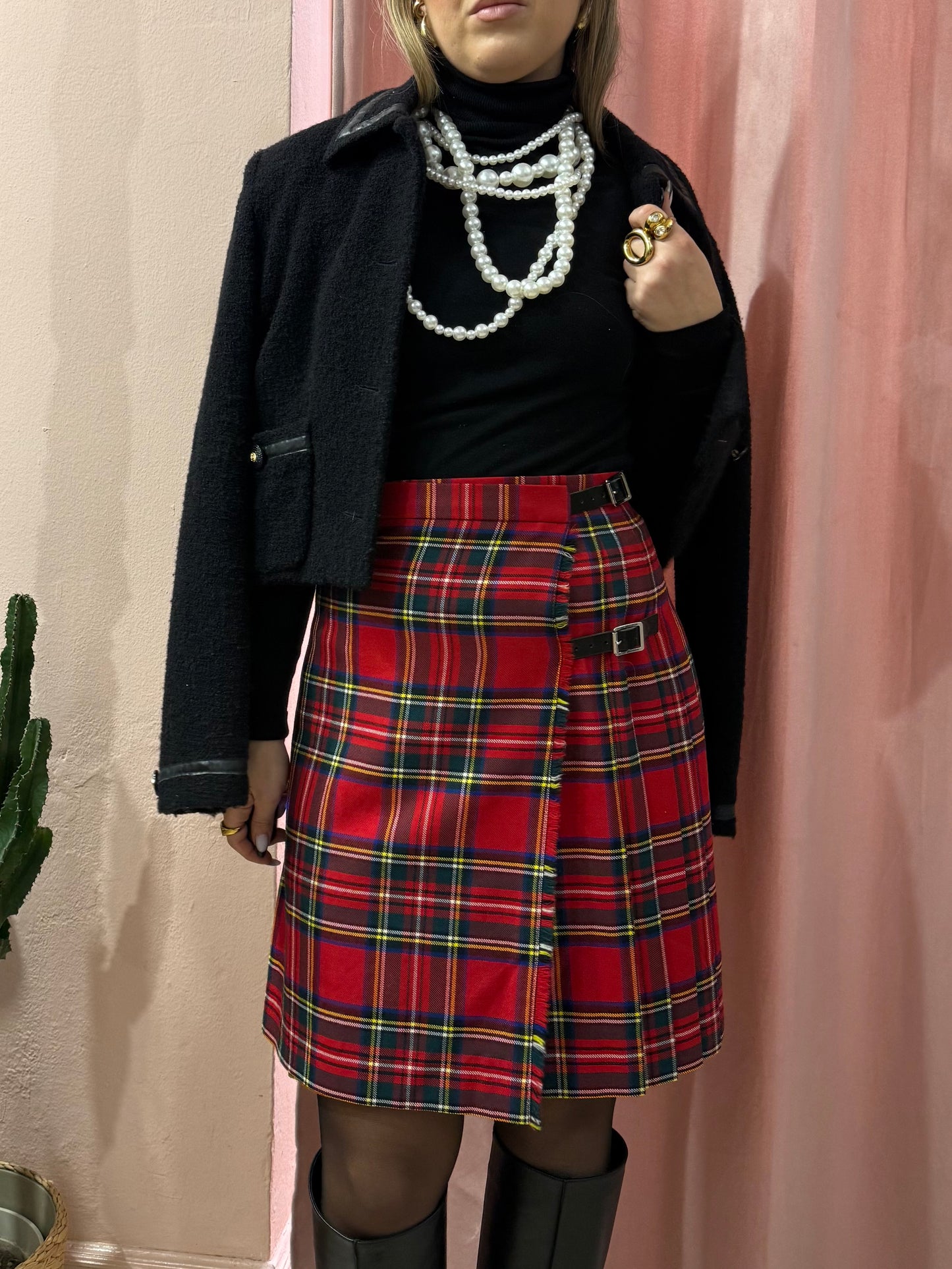 Gonna scozzese con fibbie in lana
