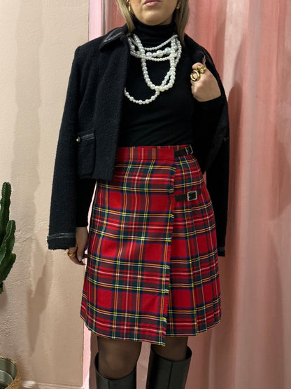 Gonna scozzese con fibbie in lana