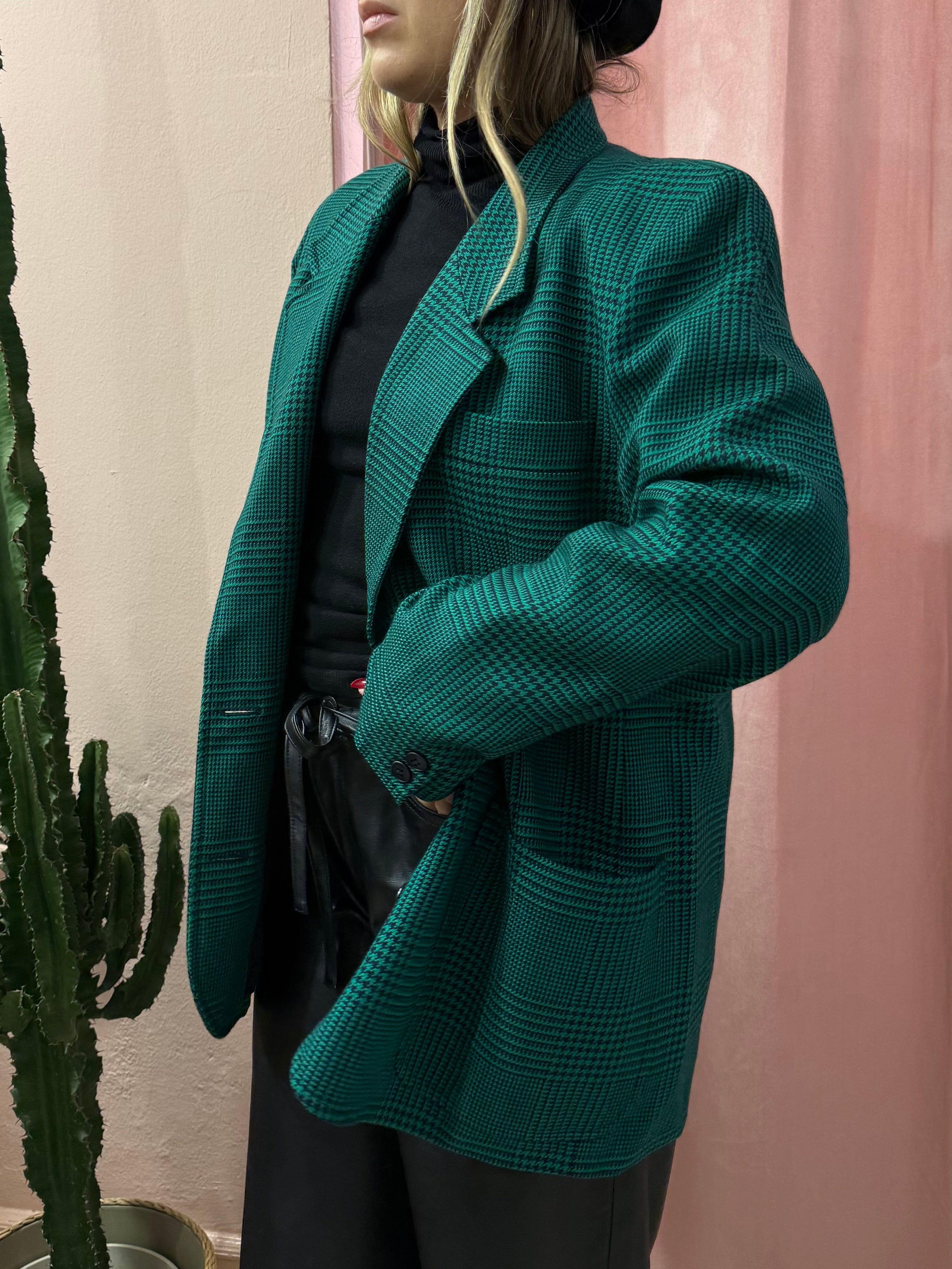 Blazer vintage Principe di Galles verde