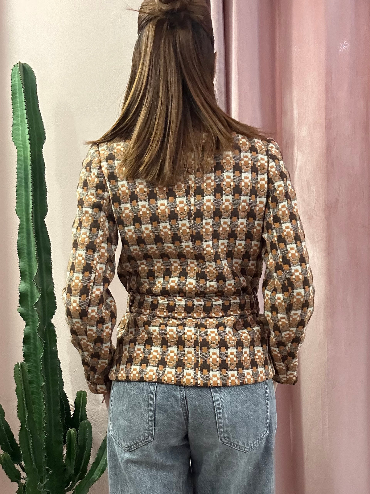Blazer giacca a quadri con fantasia anni 70