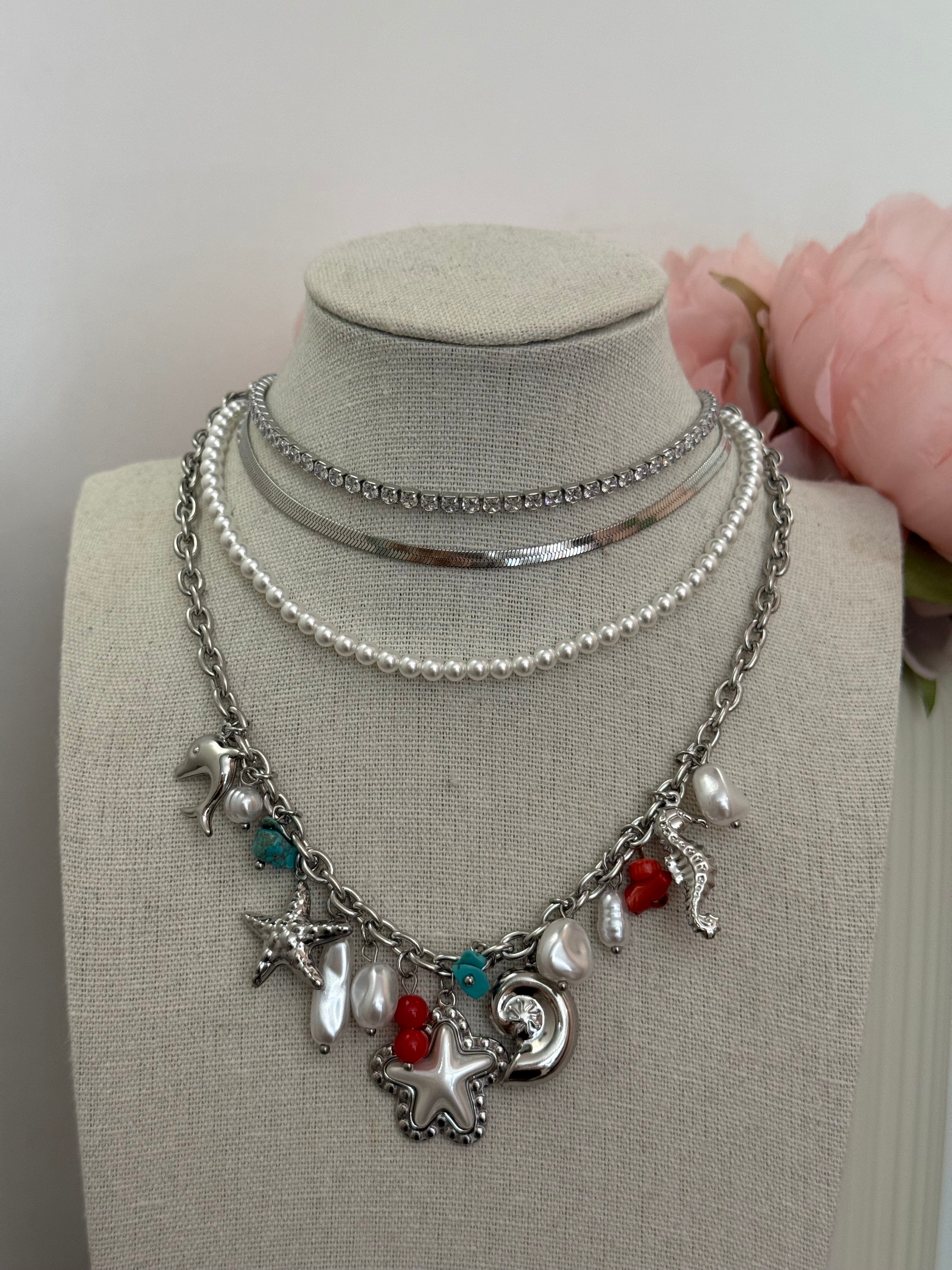 Collana multicharm stella marina | gold e silver