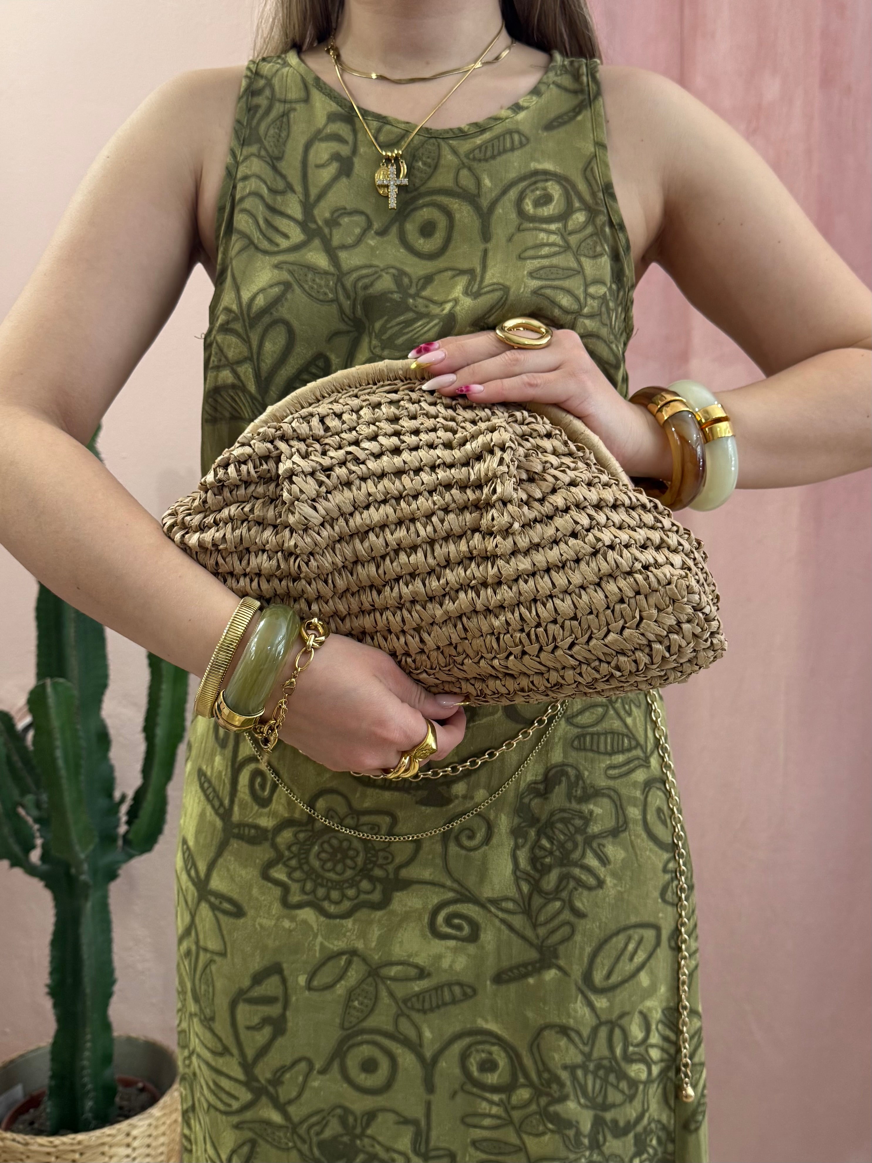 Pochette in paglia brown