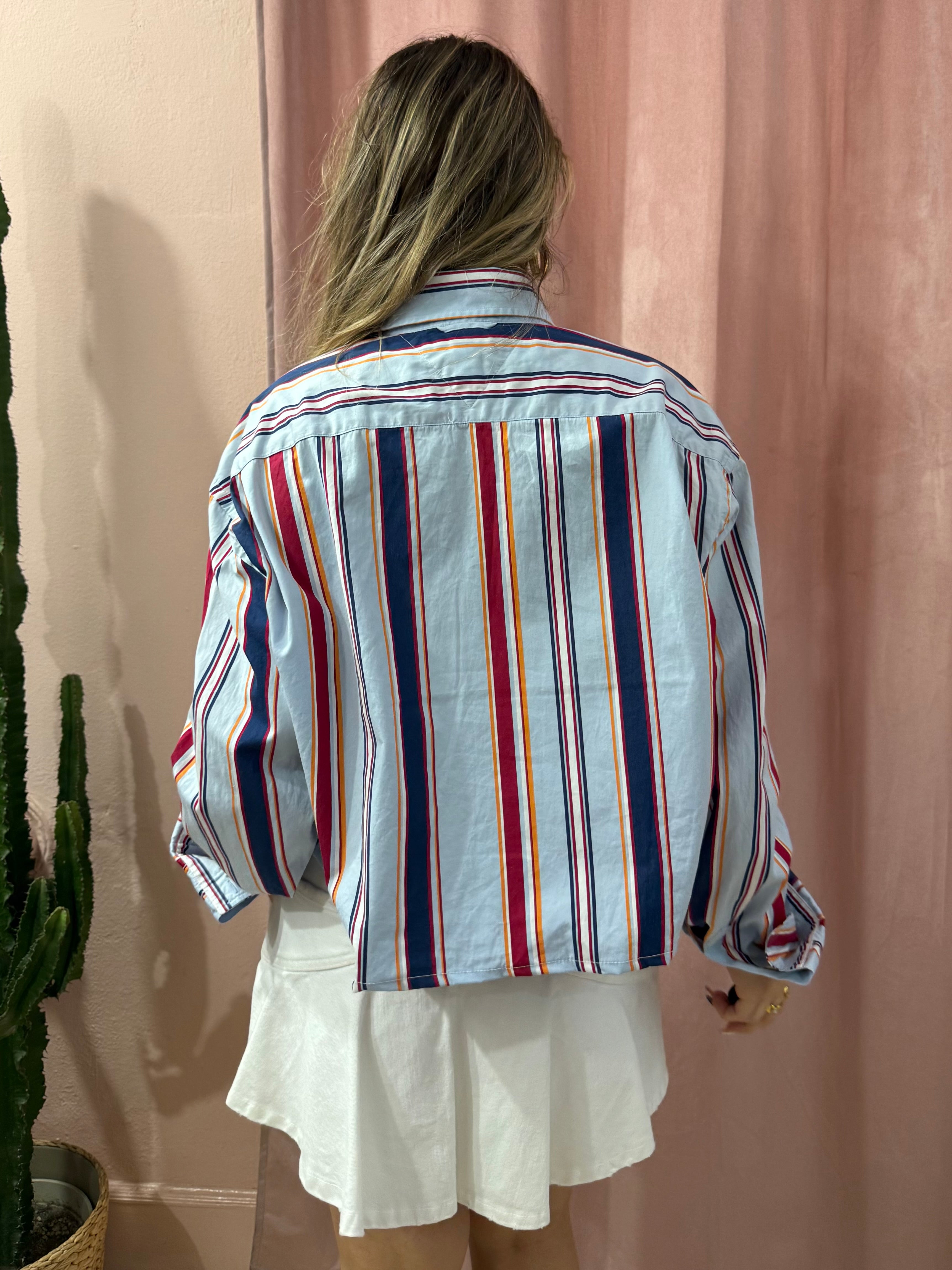 Camicia Tommy H. upcycling righe azzurre, blu e rosse