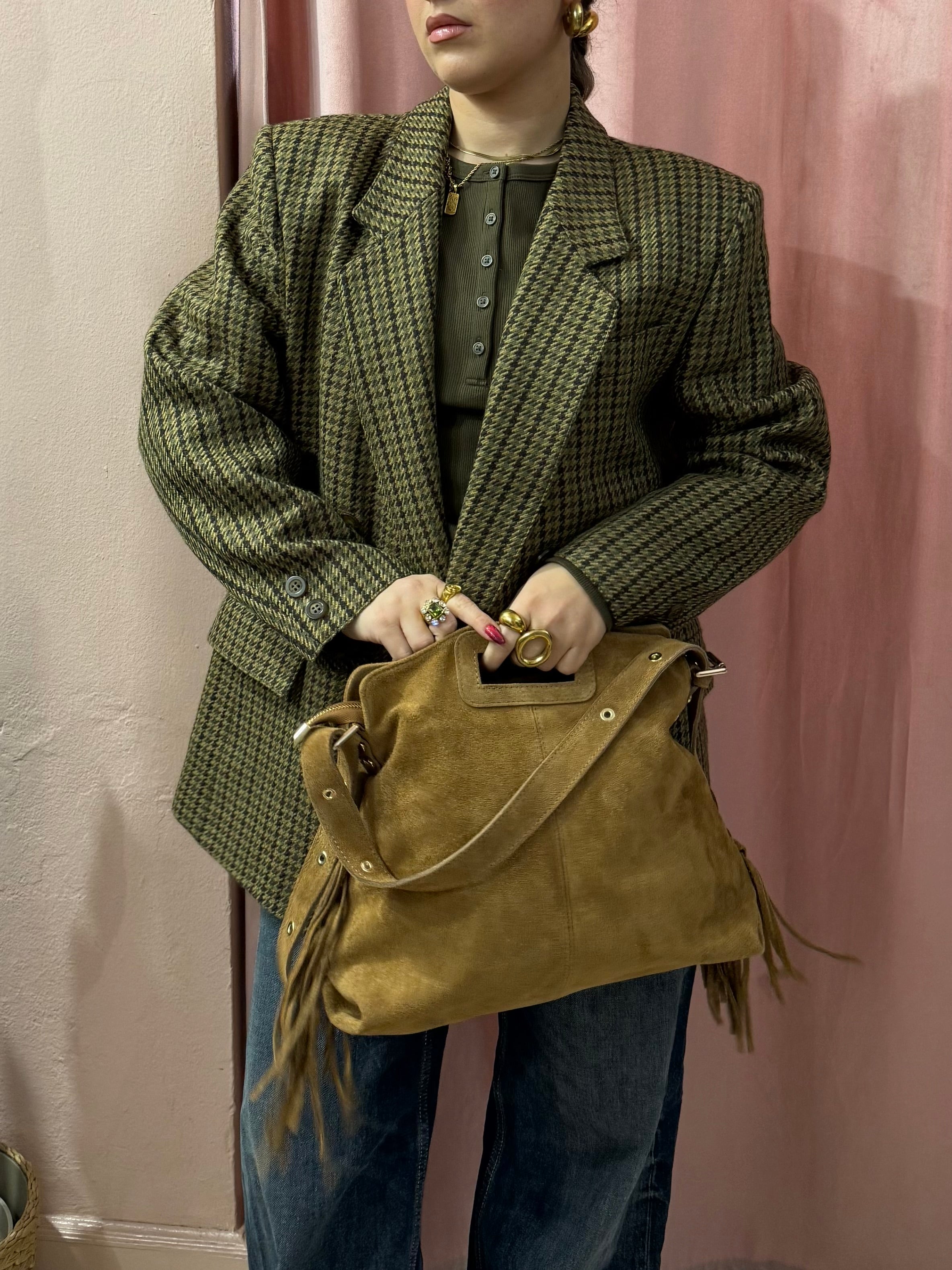 Blazer vintage in lana pied de puloule sul verde