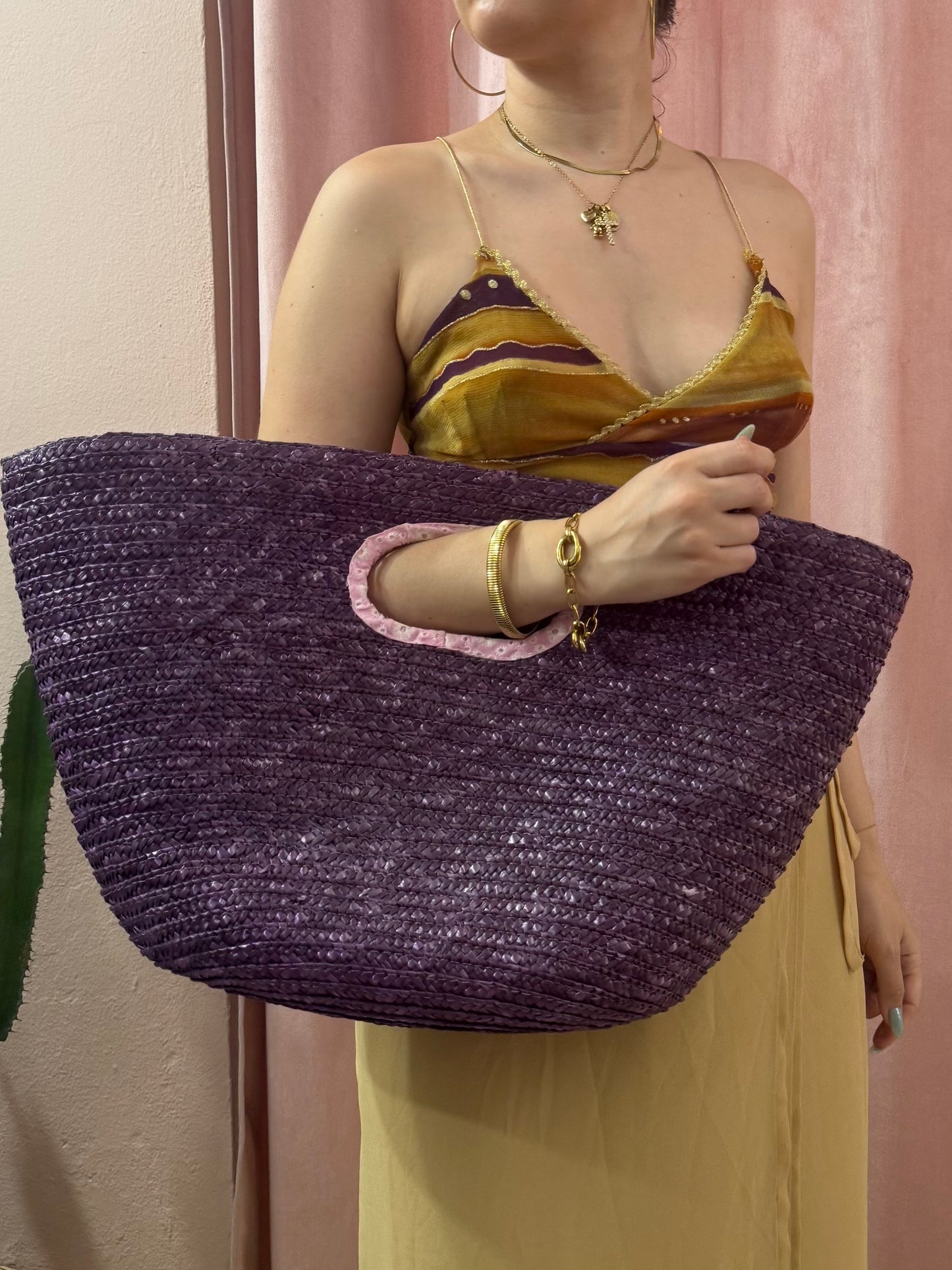 Borsa in paglia Viola