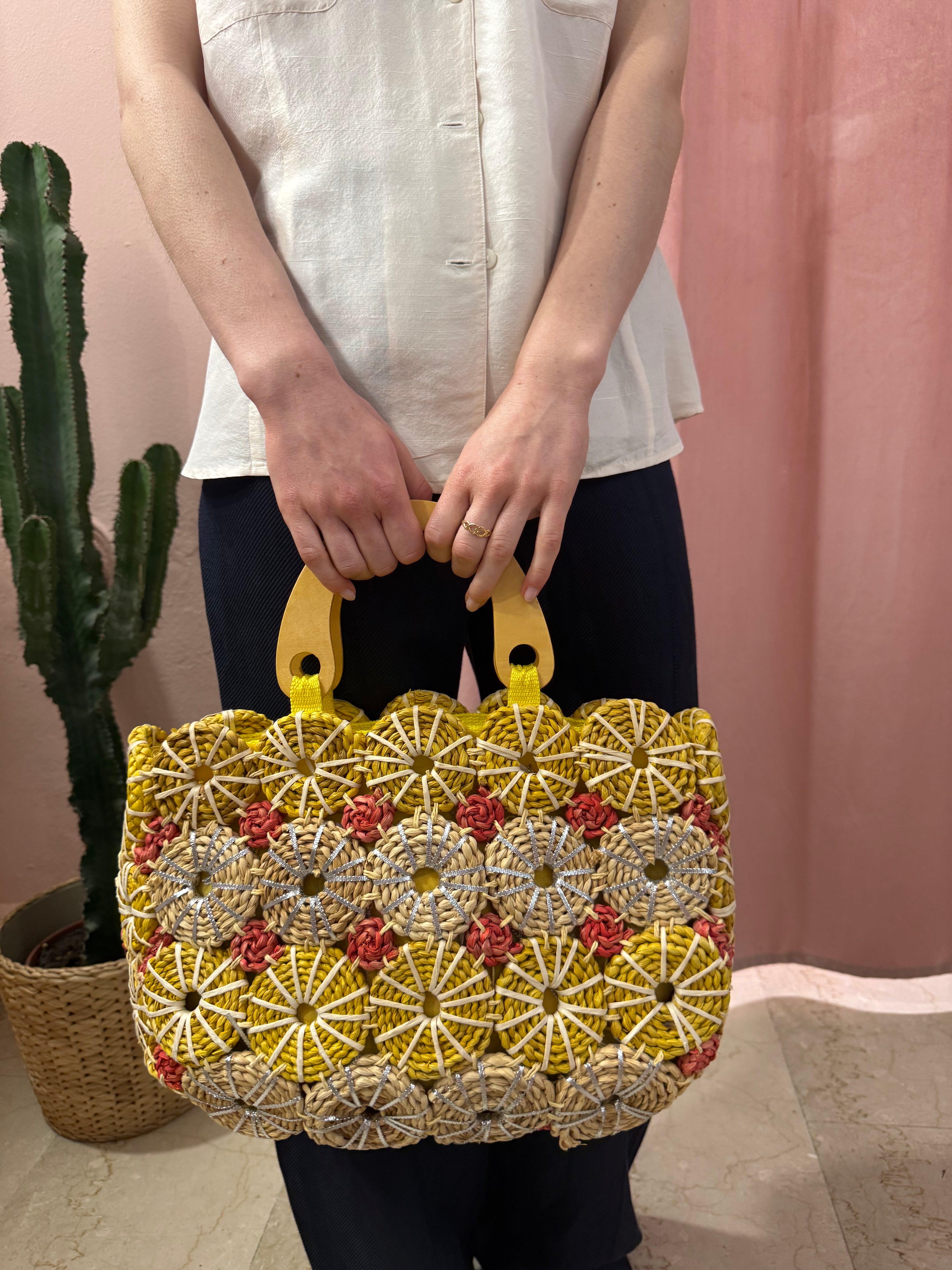 Borsa in paglia cerchi intrecciati