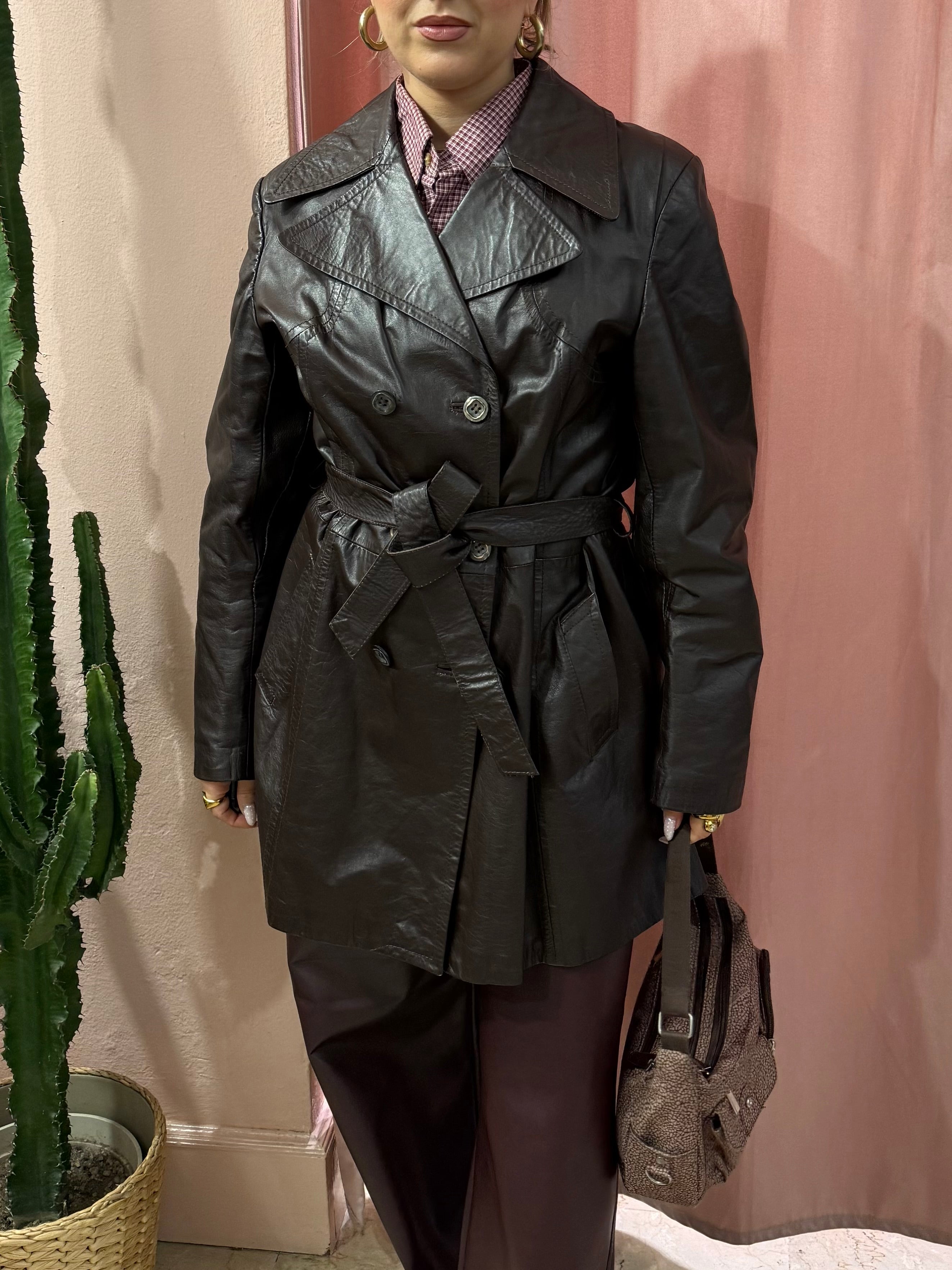 Trench vintage in pelle moro