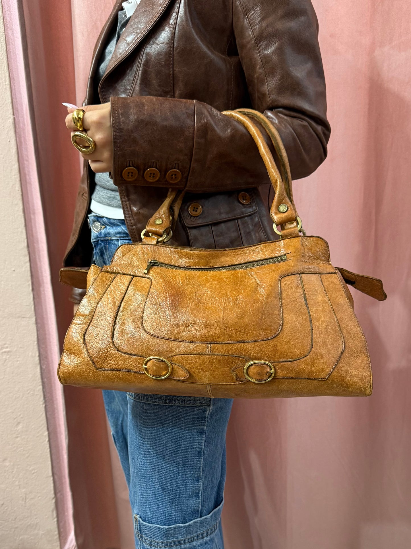 Borsa in pelle color cuoio y2k