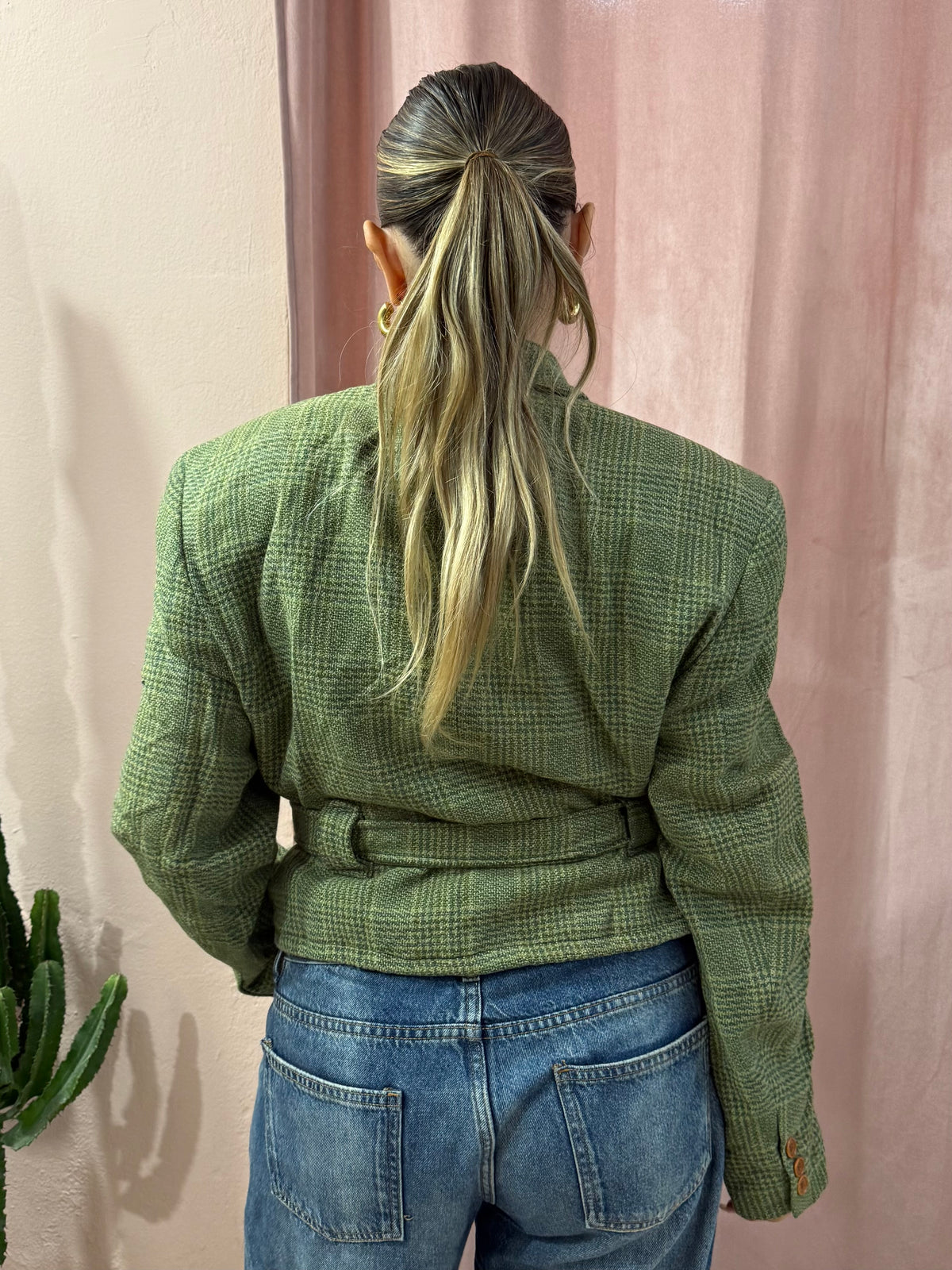 Blazer in lana upcycling verde principe di galles
