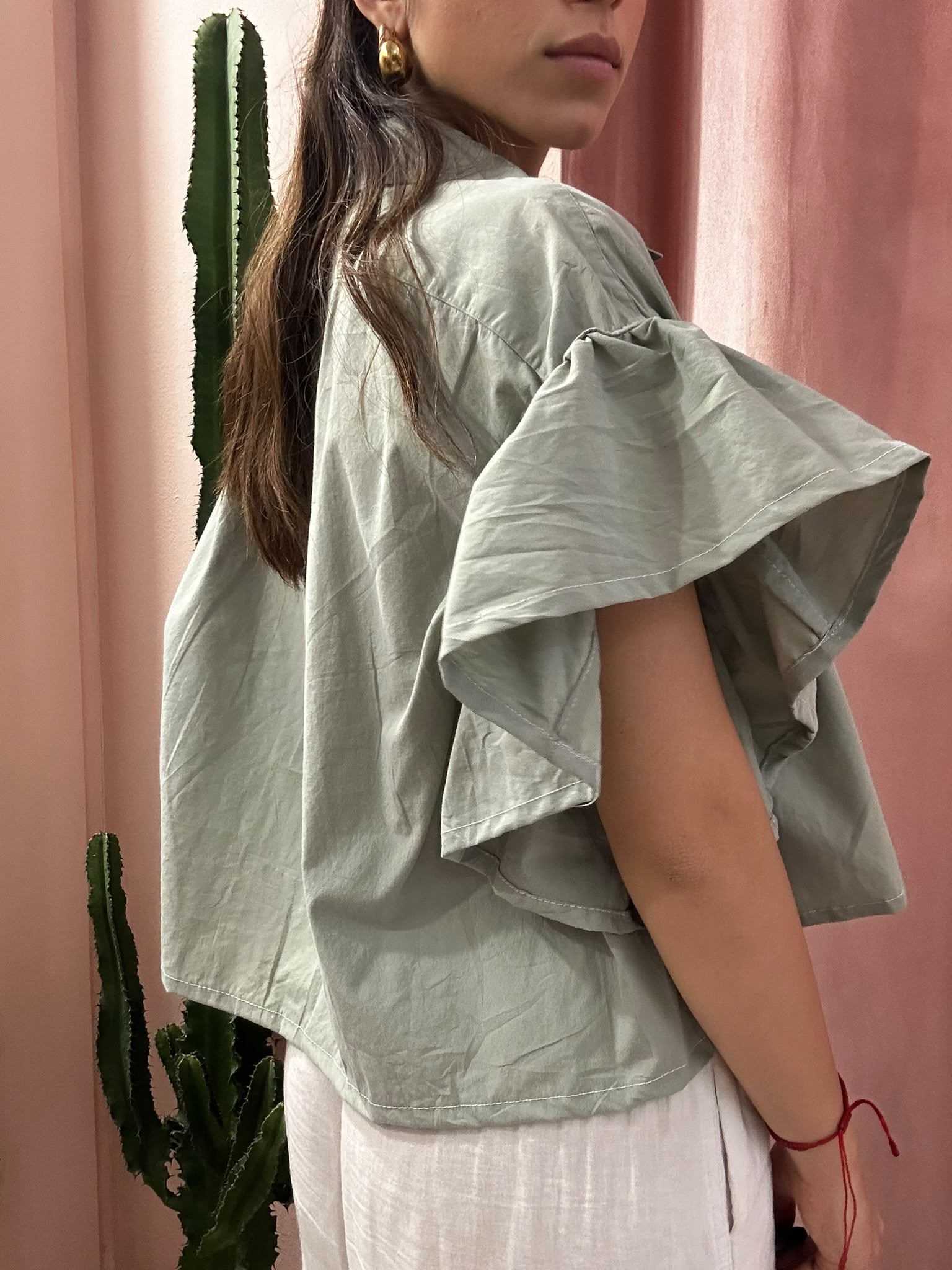 Camicia Ralph Lauren upcycling volant verde salvia
