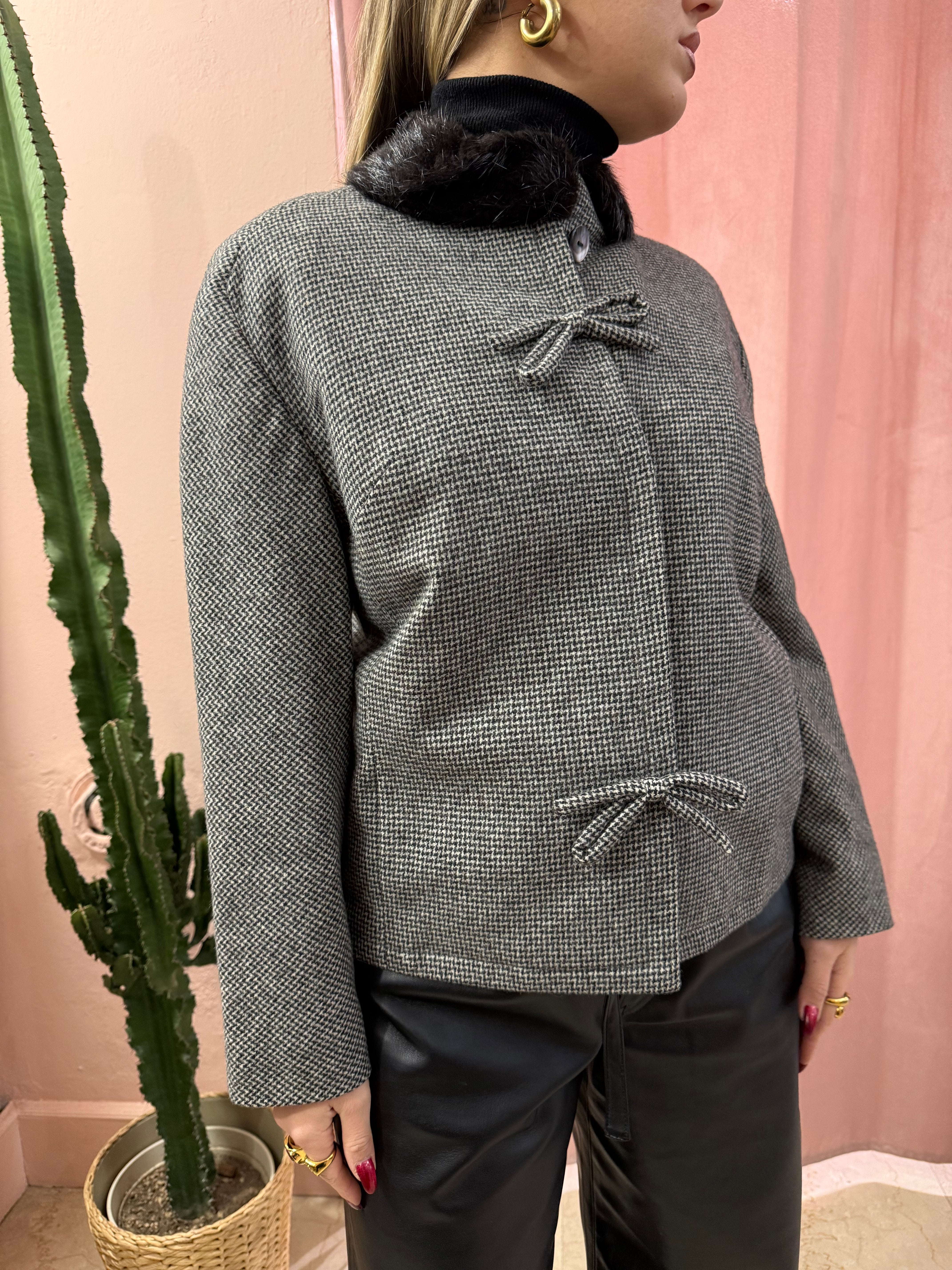 Blazer vintage fiocchi collo in pelliccia