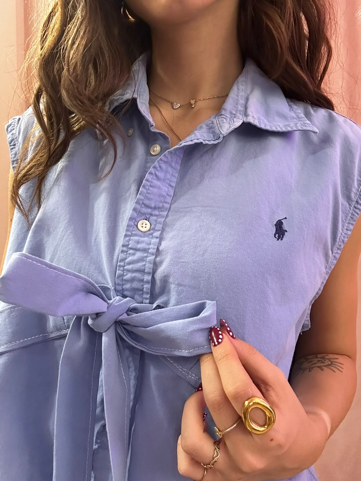Camicia ralph lauren upcycling fiocco azzurra