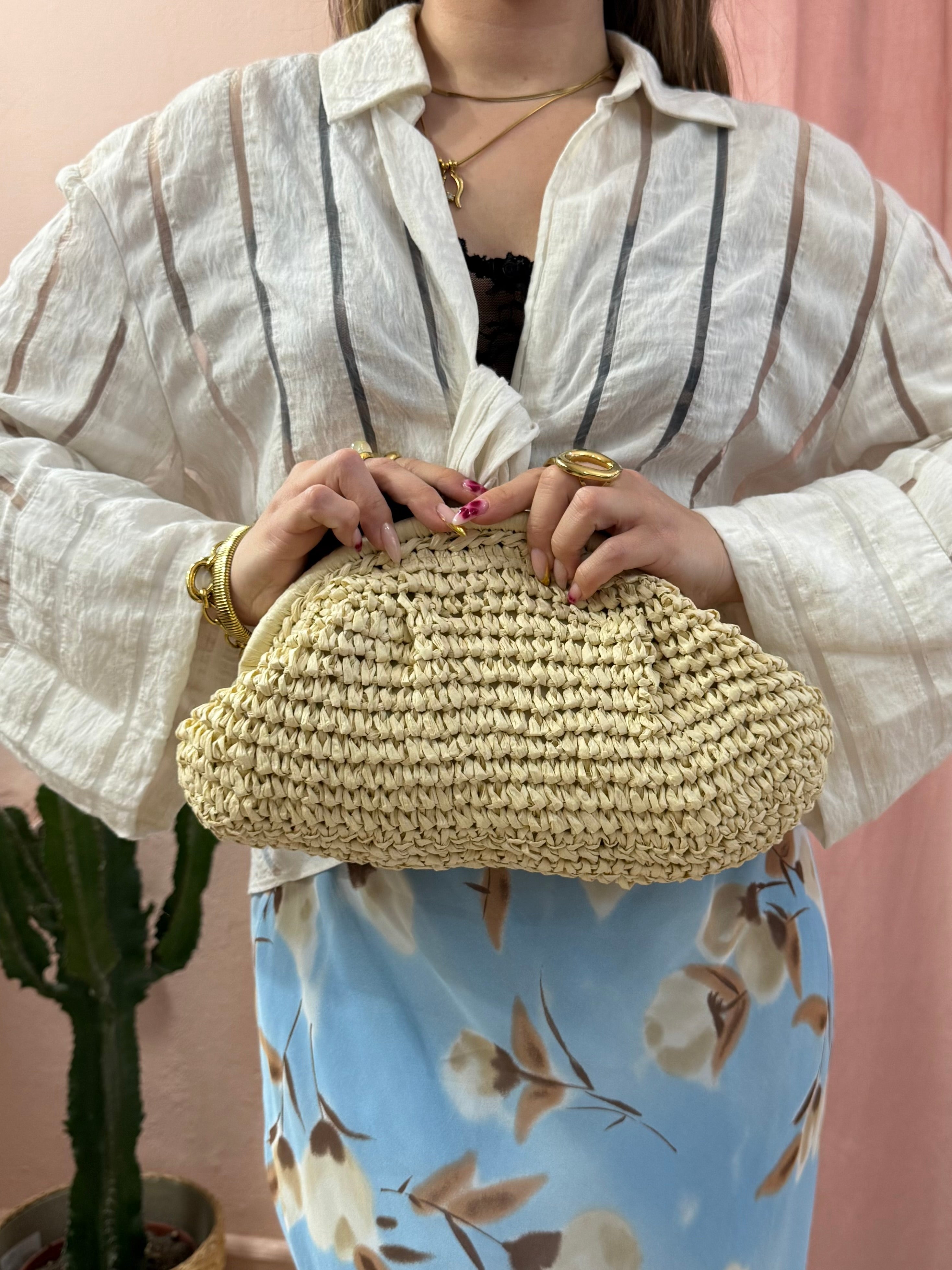 Pochette in paglia beige