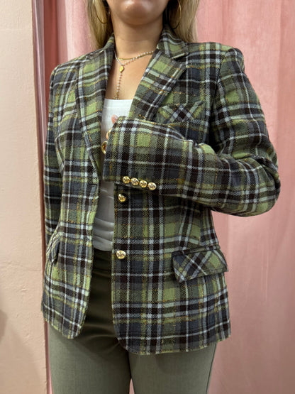 Blazer tartan sul verde in pura lana