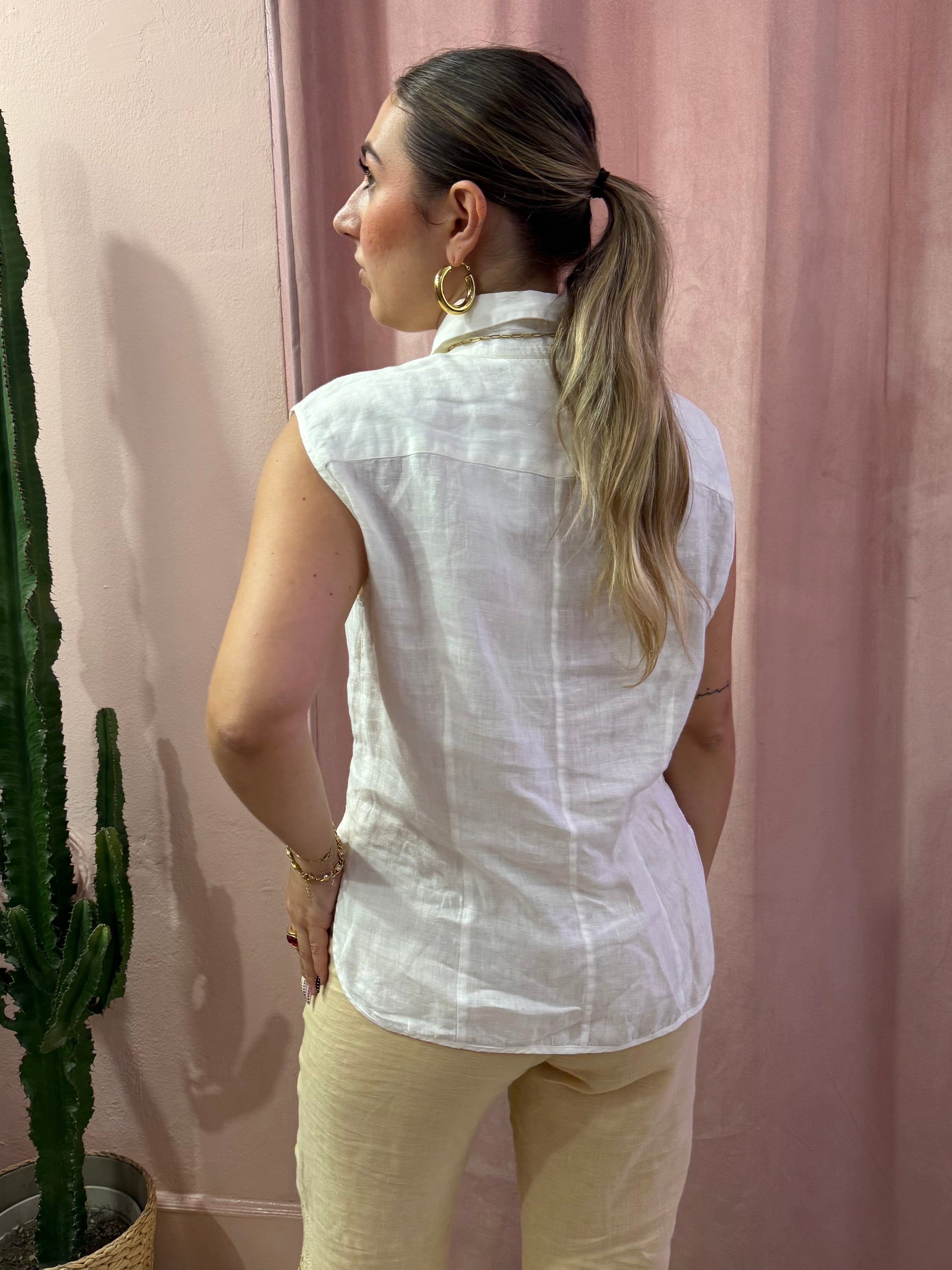 Blusa smanicata Max Mara in puro lino