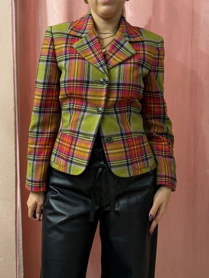 Blazer tartan sul fucsia