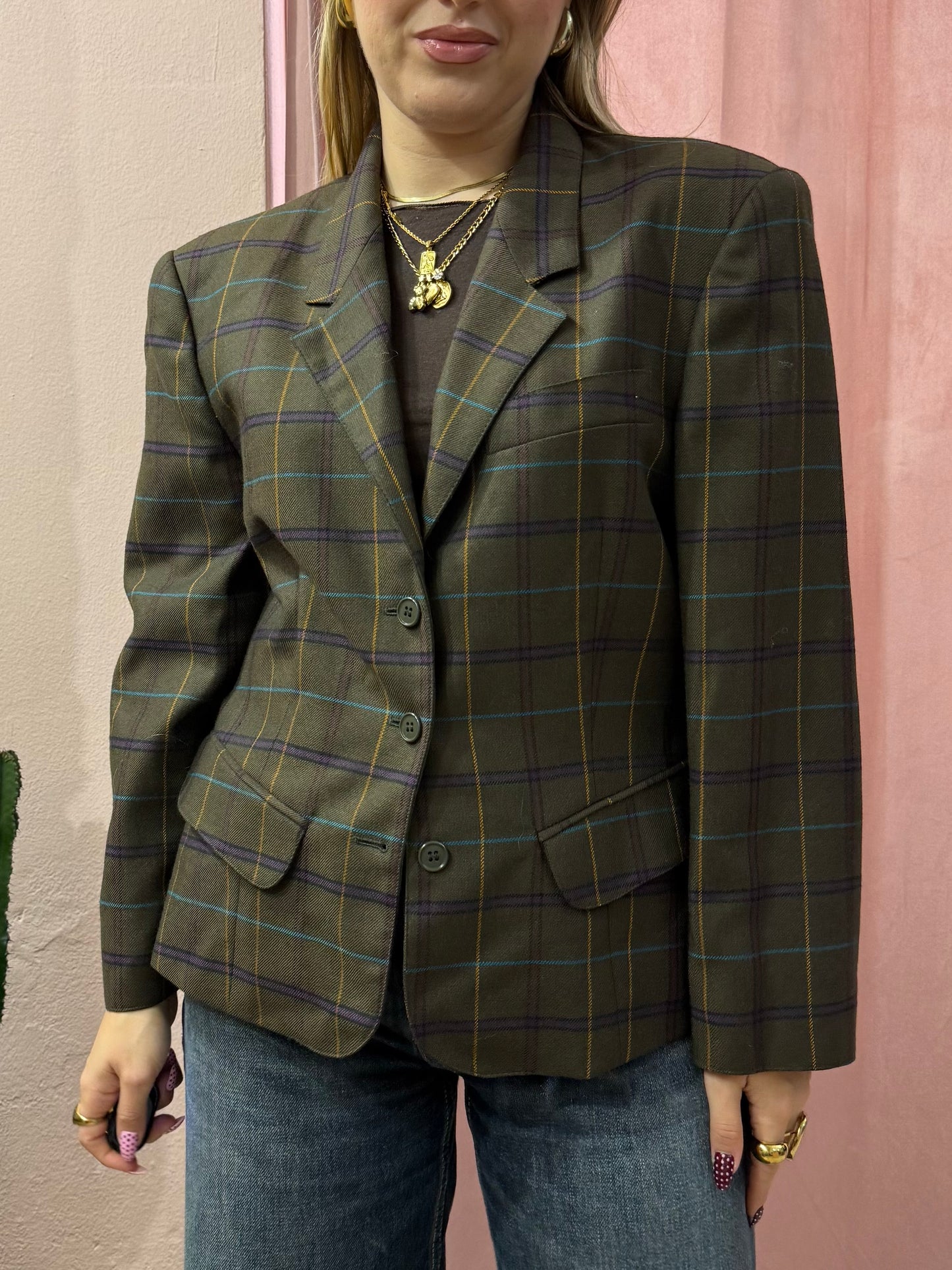 Blazer quadrettato in lana