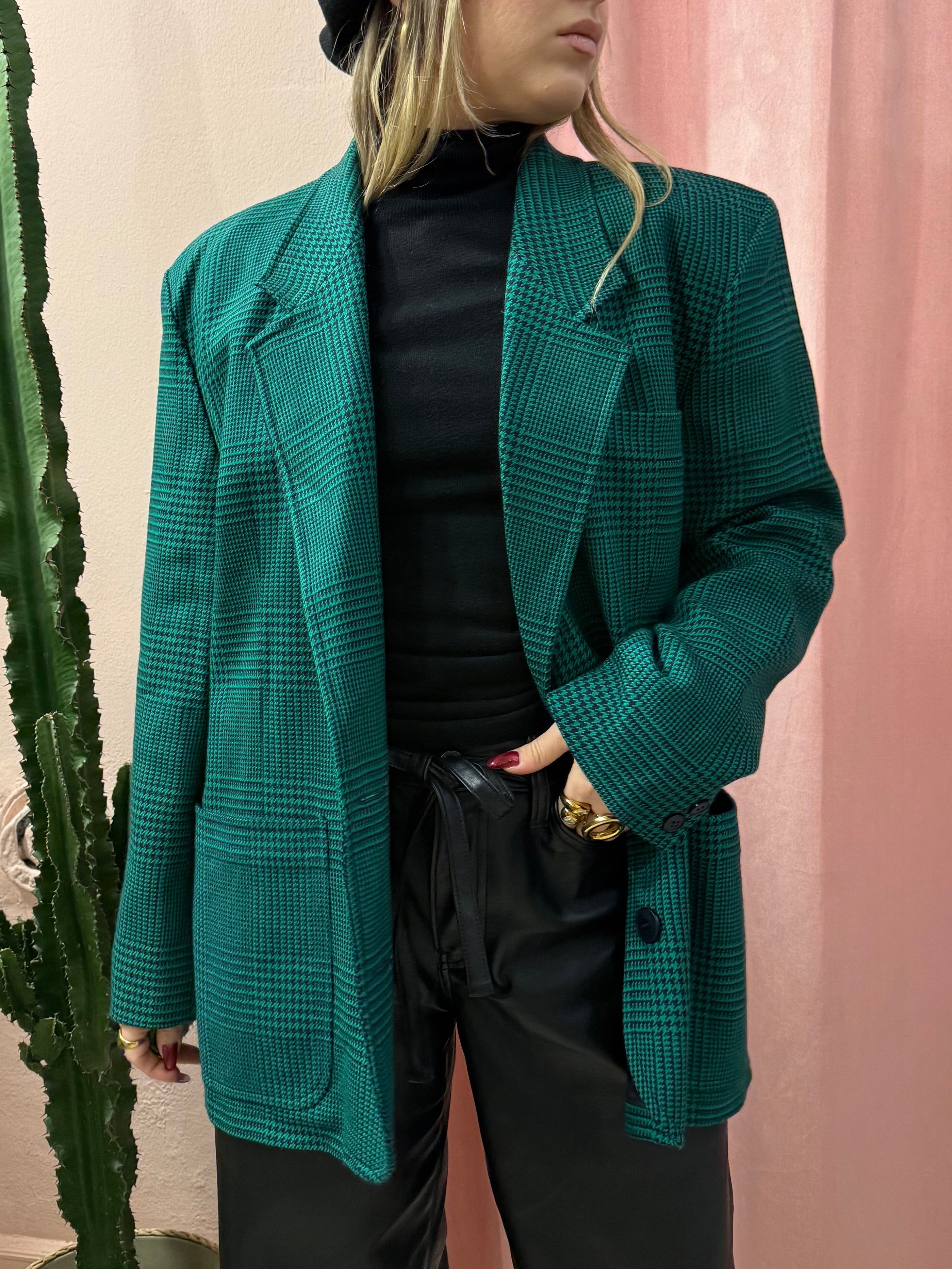 Blazer vintage Principe di Galles verde