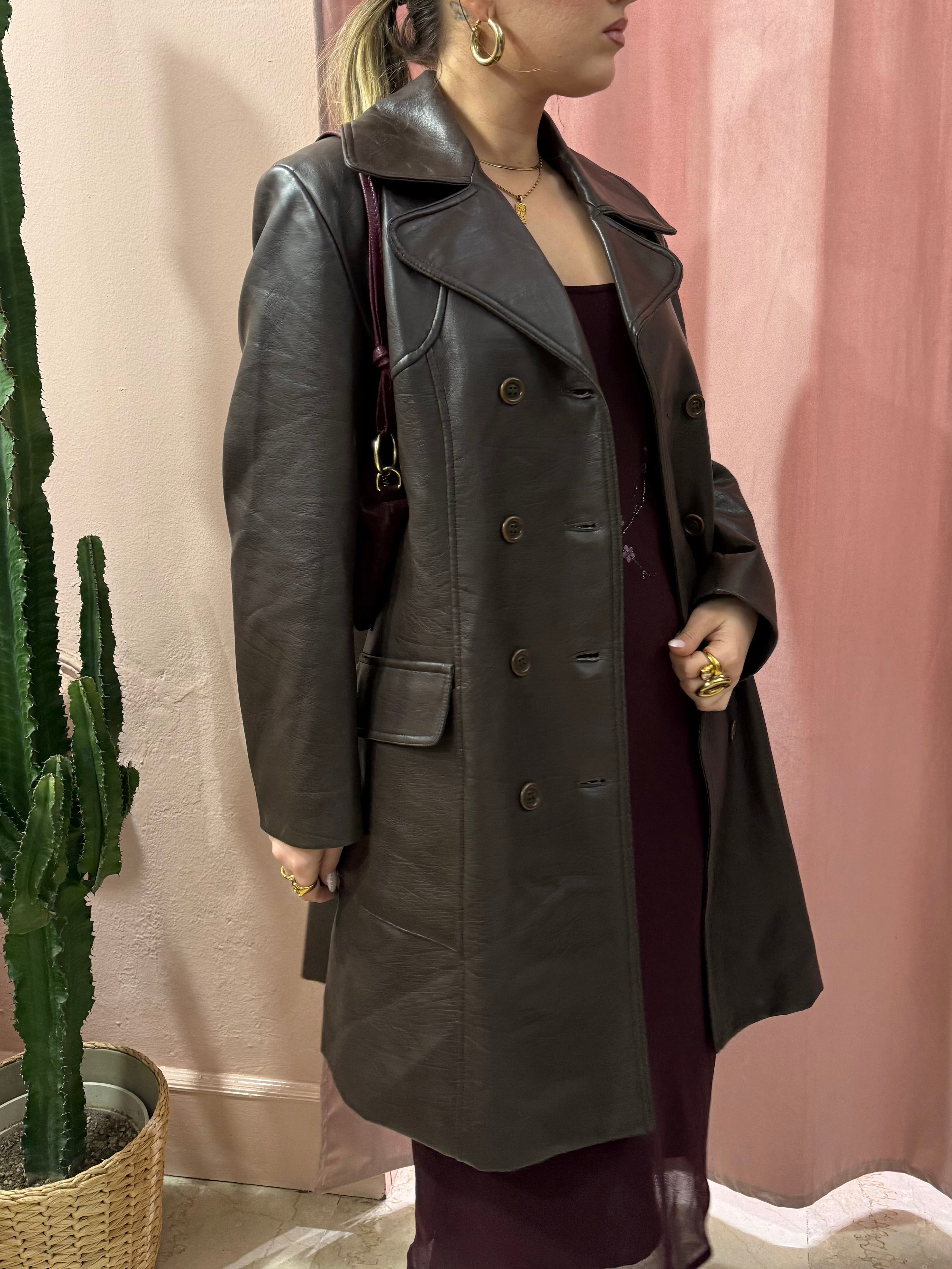 Trench vintage in vera pelle cioccolato