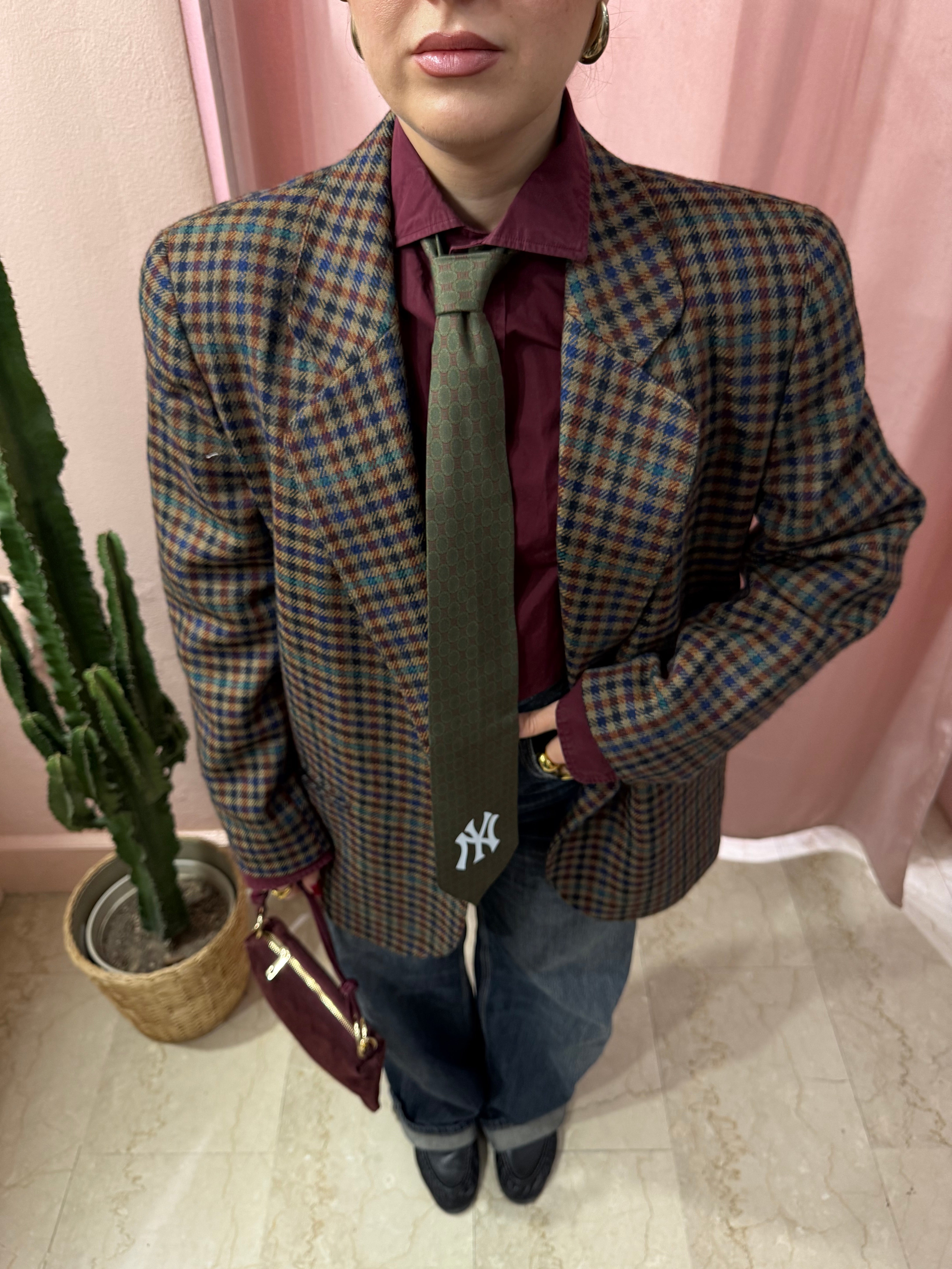 Blazer vintage Krizia a quadretti in pura lana