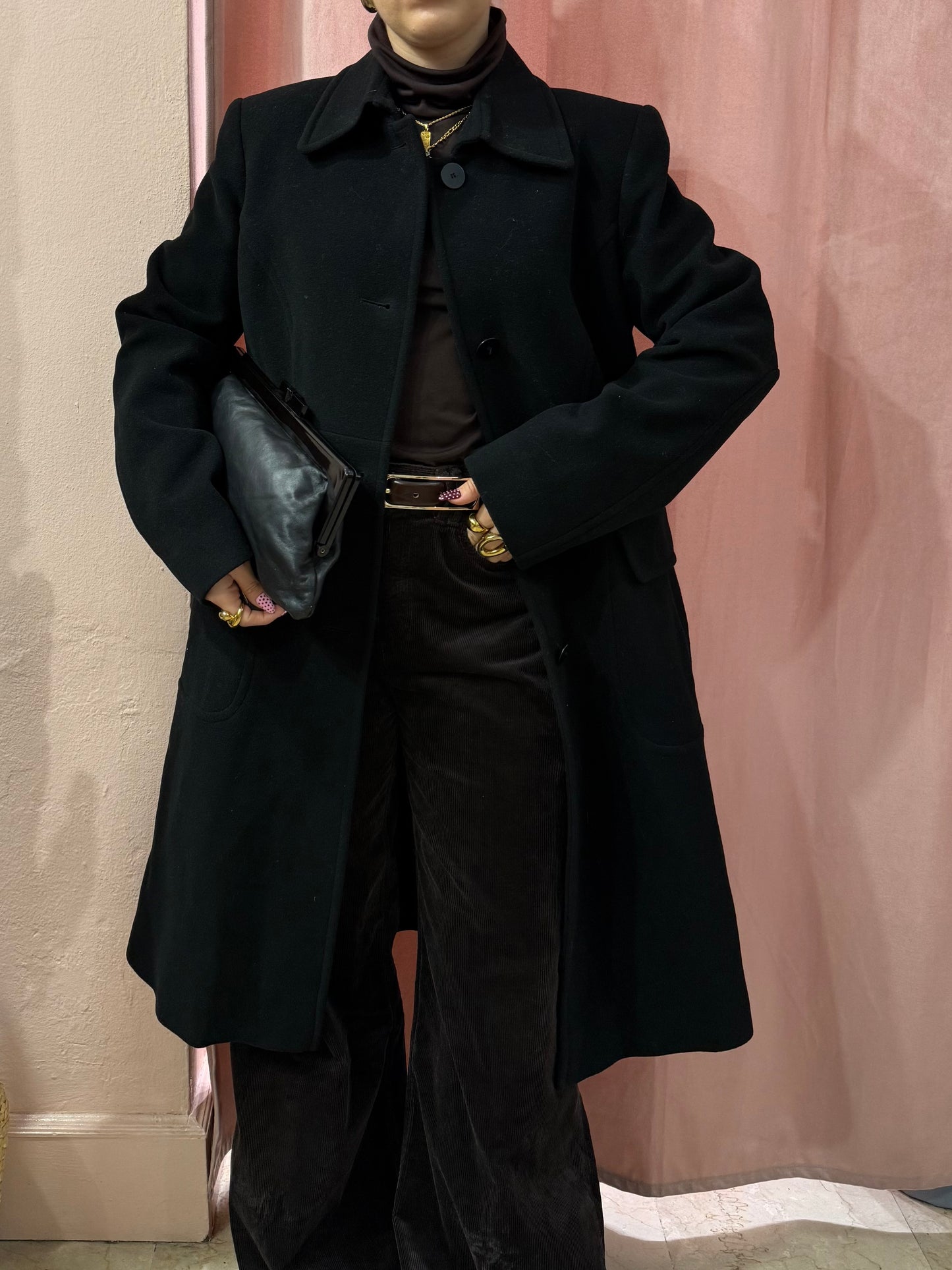 Cappotto DKNY nero in lana e cashmere