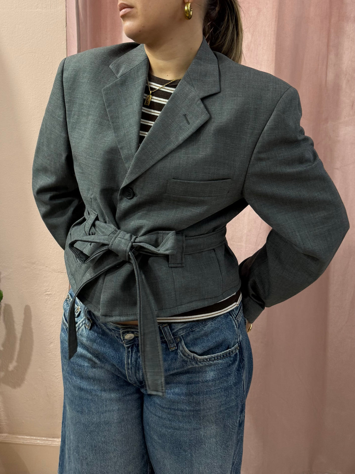 Blazer in lana vergine upcycling antracite