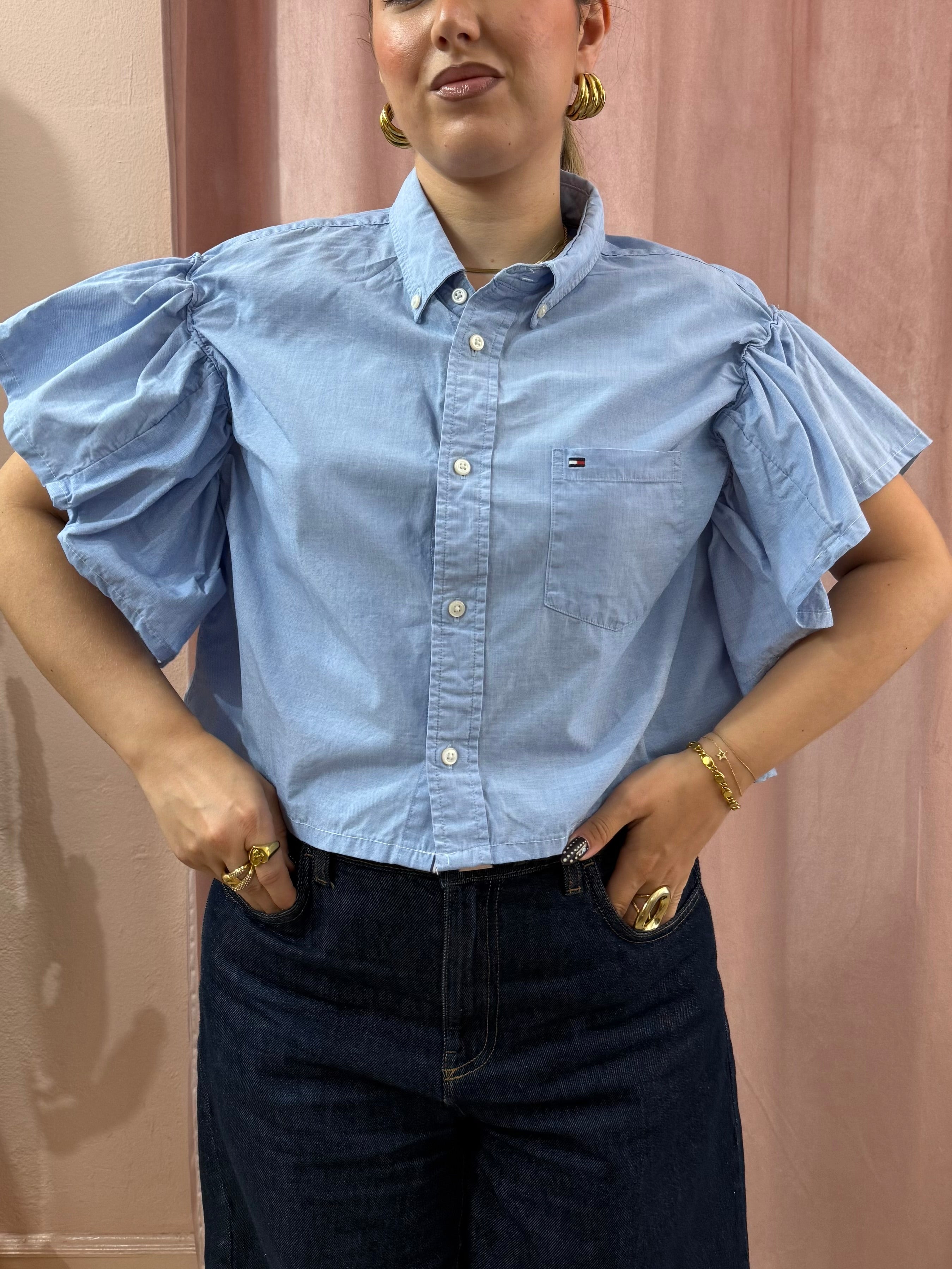 Camicia Tommy Hilfiger upcycling azzurra