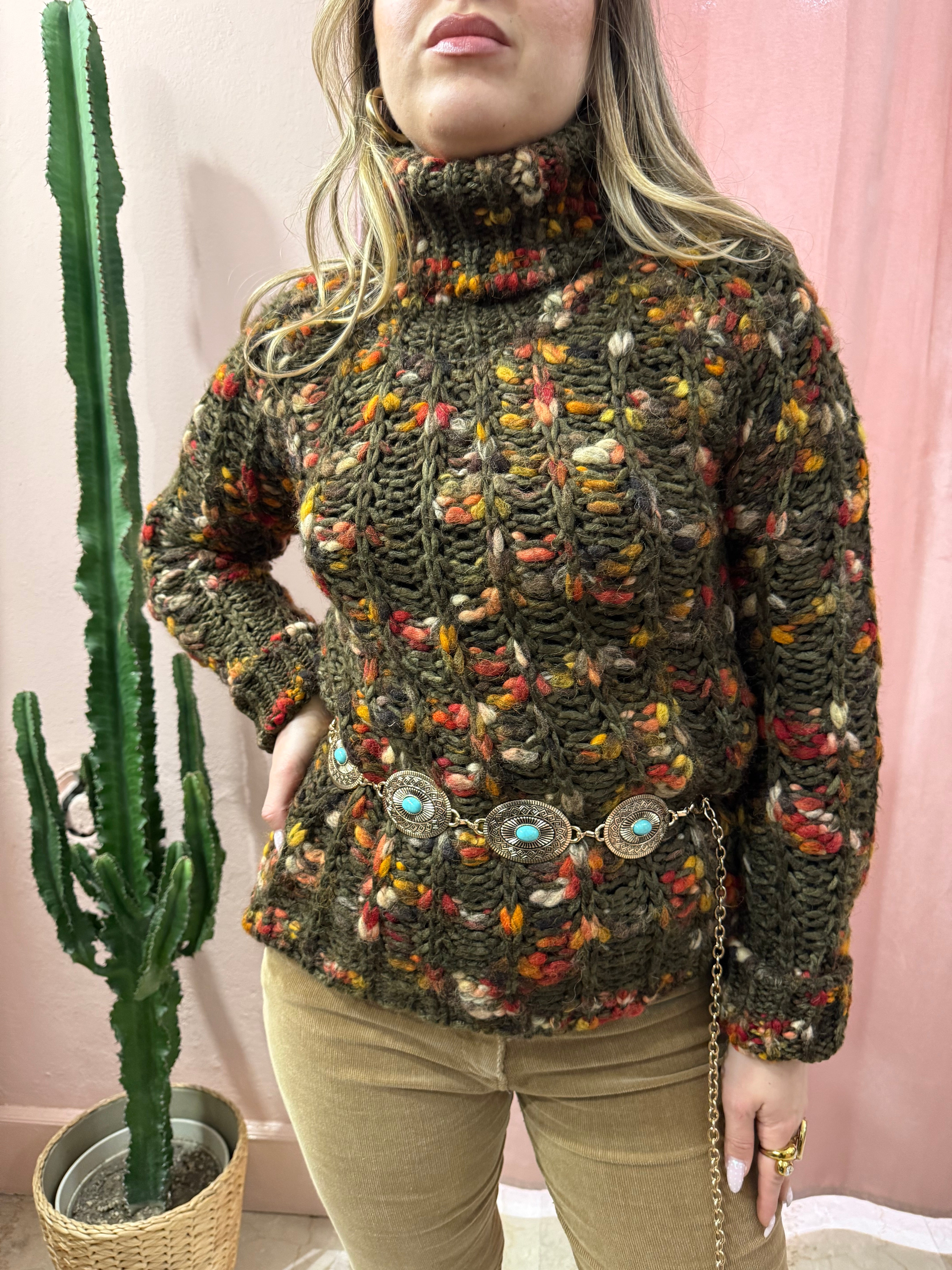 Maglione a collo alto mélange in lana