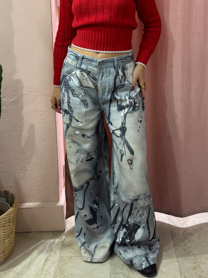 Pantalone wide leg stampato